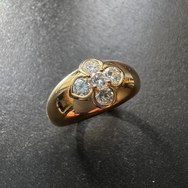 French Vintage 18K gold diamond clover ring