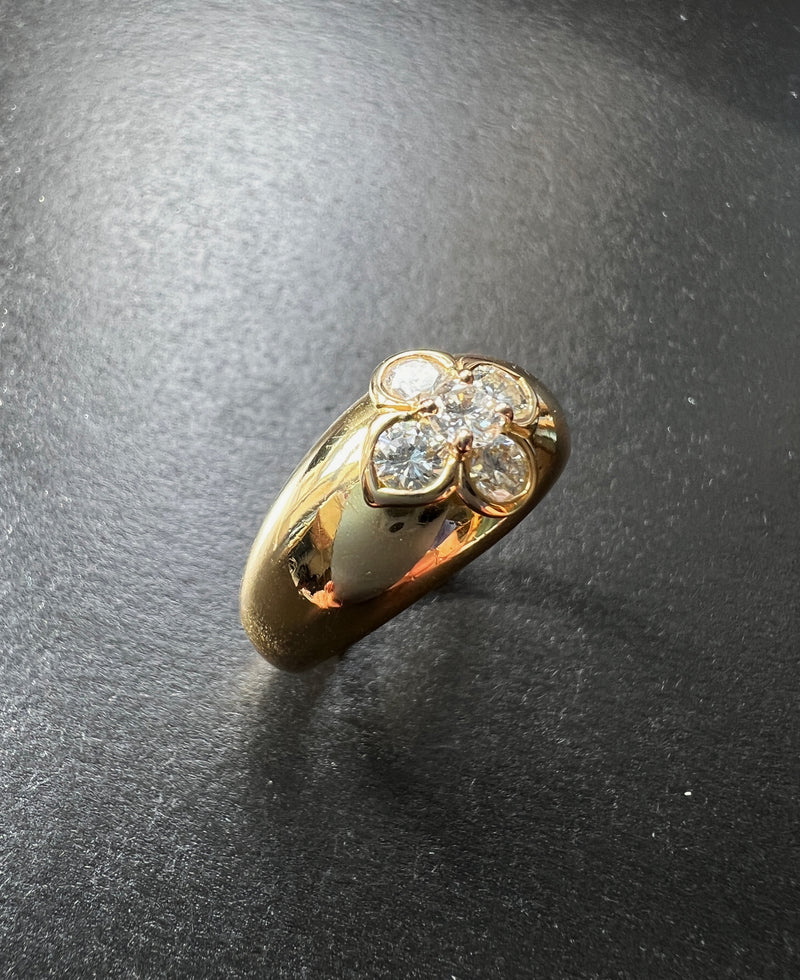 French Vintage 18K gold diamond clover ring