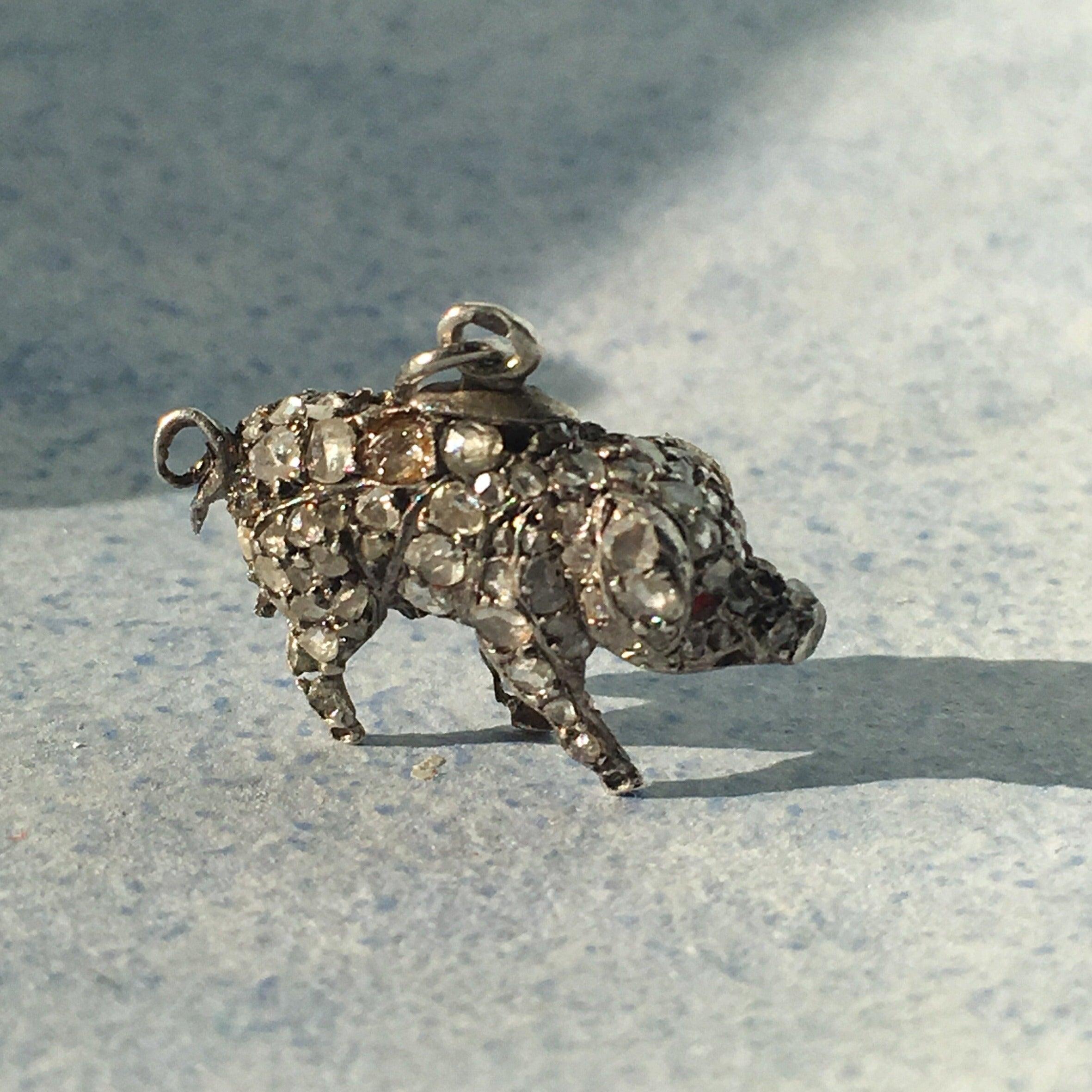 Rare Victorian rose cut diamond piggy good luck amulet pendant - Curiously timeless