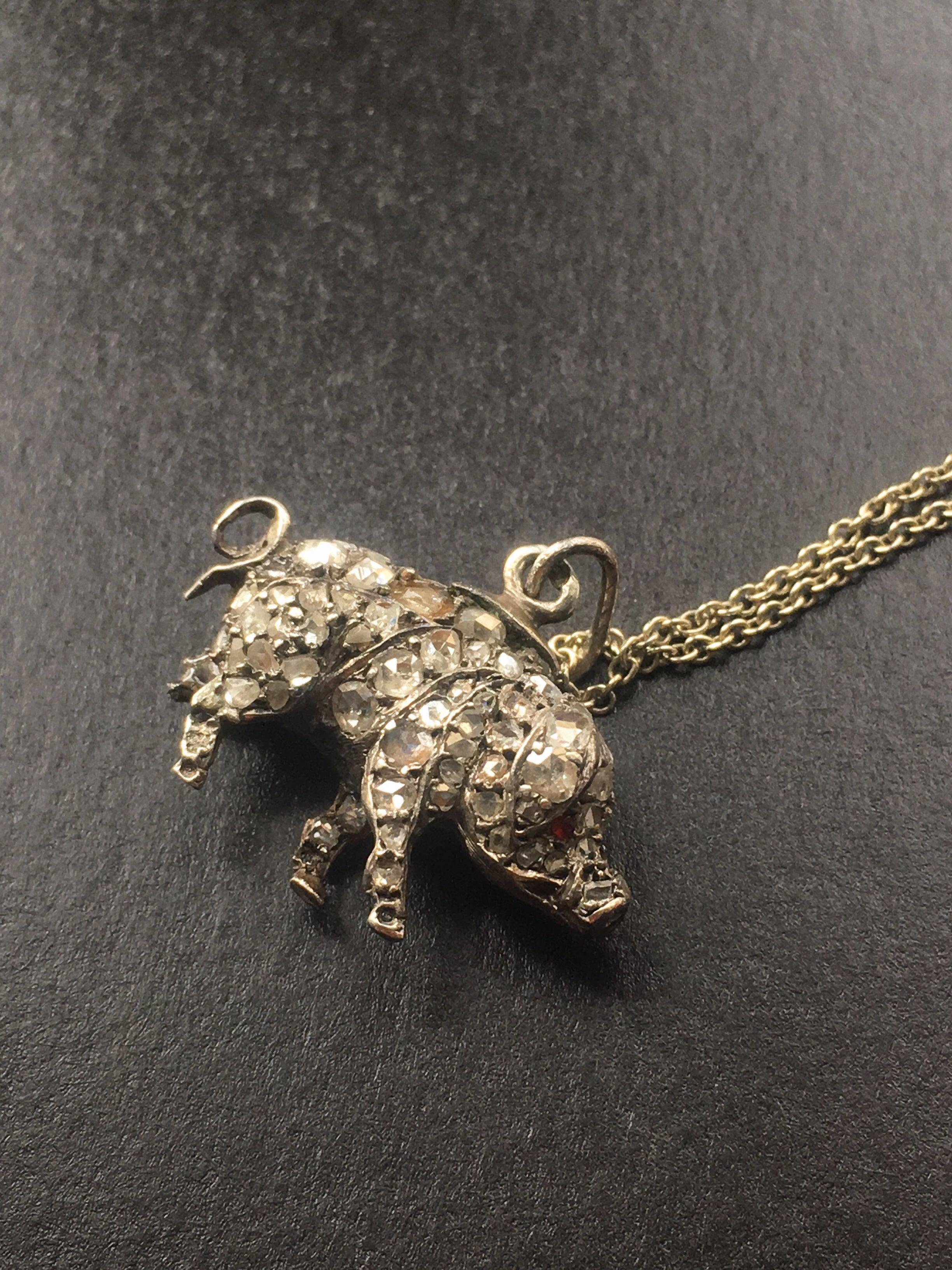 Rare Victorian rose cut diamond piggy good luck amulet pendant - Curiously timeless