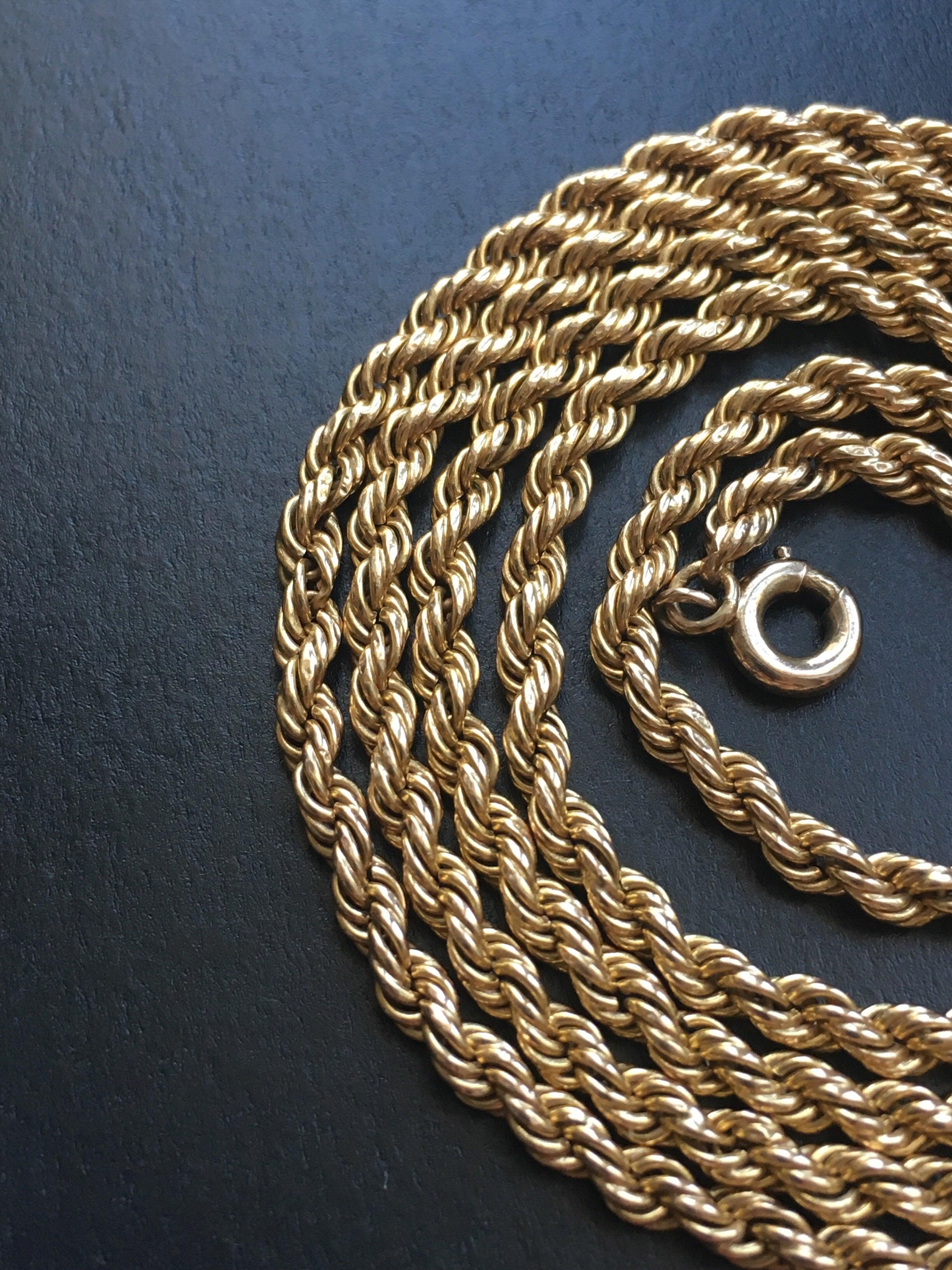 Beautiful French Antique 18K gold twisted long chain necklace - Curiously timeless