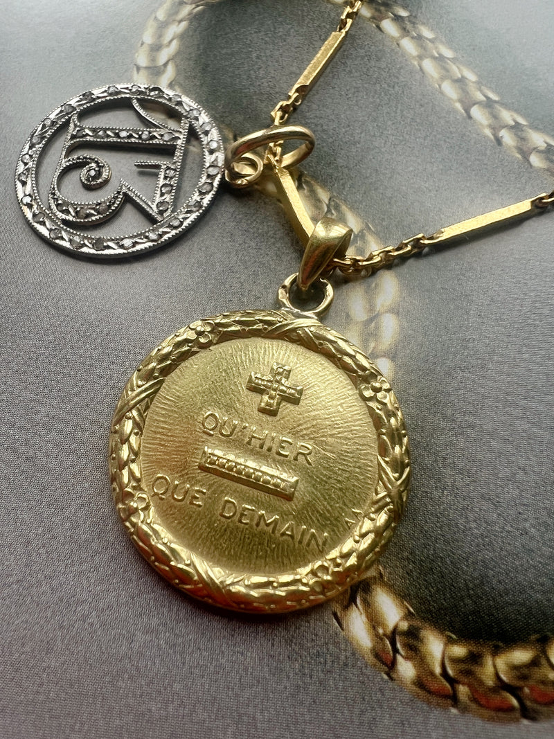 Large Vintage 18K gold Augis “more than yesterday less than tomorrow” love medal