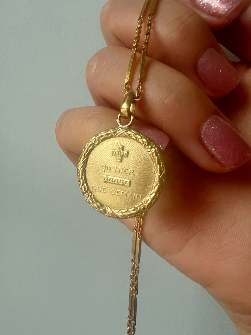 Large Vintage 18K gold Augis “more than yesterday less than tomorrow” love medal