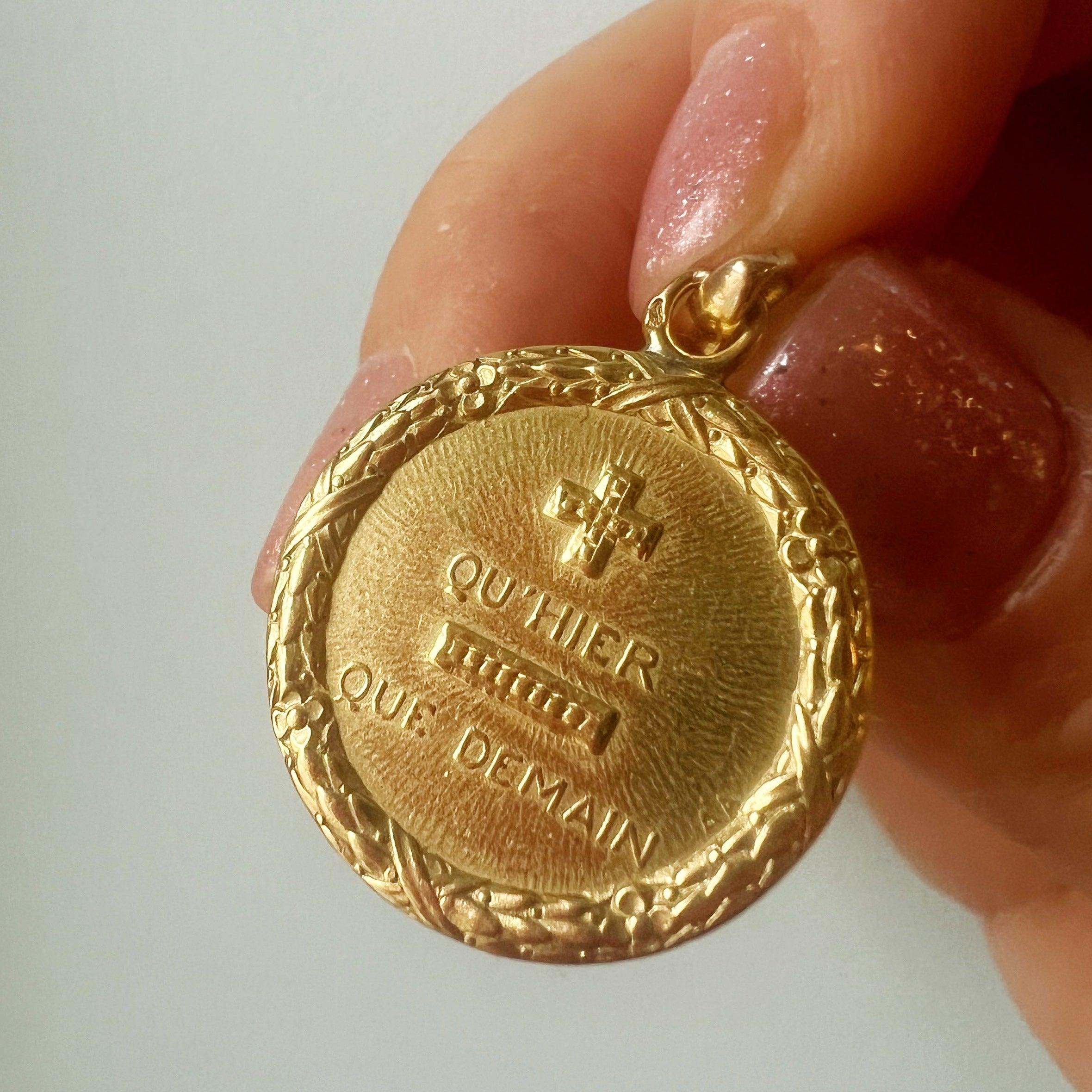 Large Vintage 18K gold Augis “more than yesterday less than tomorrow” love medal - Curiously timeless