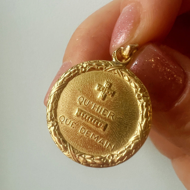 Large Vintage 18K gold Augis “more than yesterday less than tomorrow” love medal