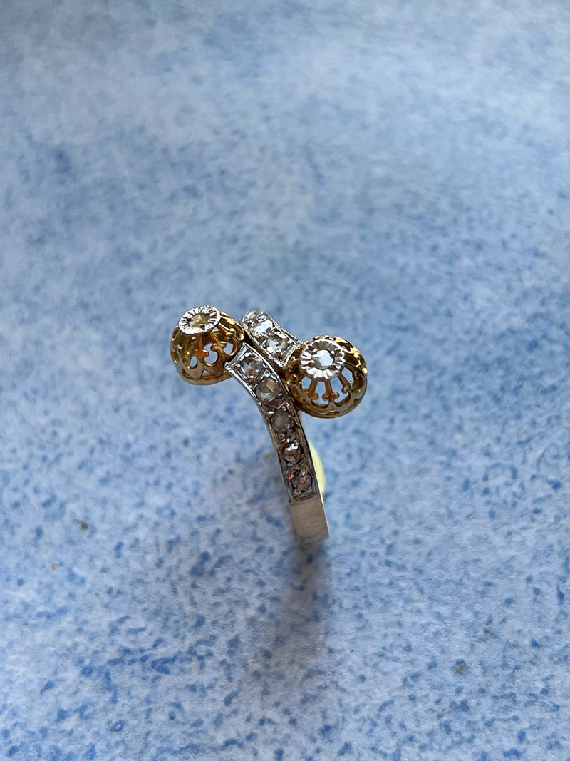 French 18K gold rose cut diamond by cross You and Me ring