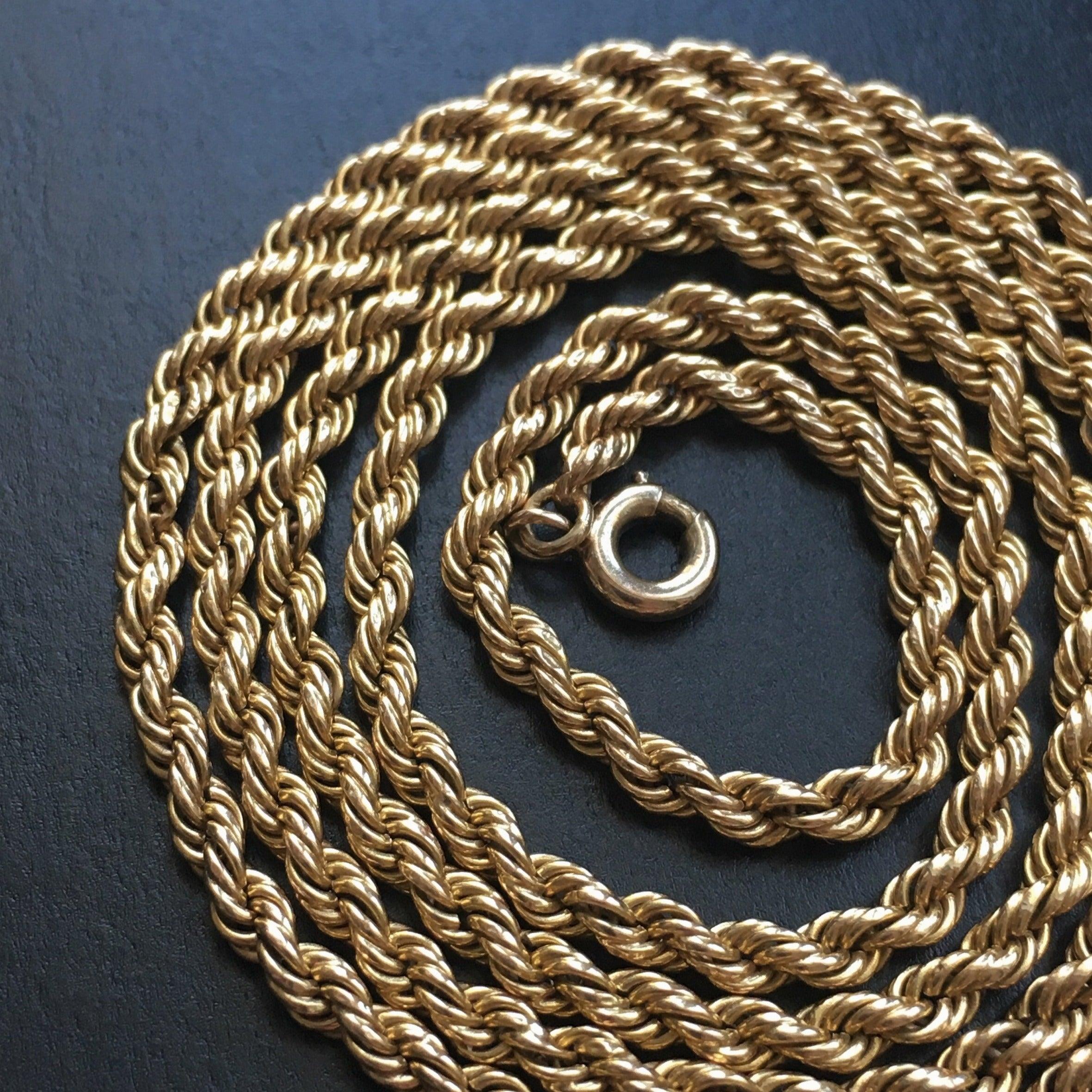 Beautiful French Antique 18K gold twisted long chain necklace - Curiously timeless