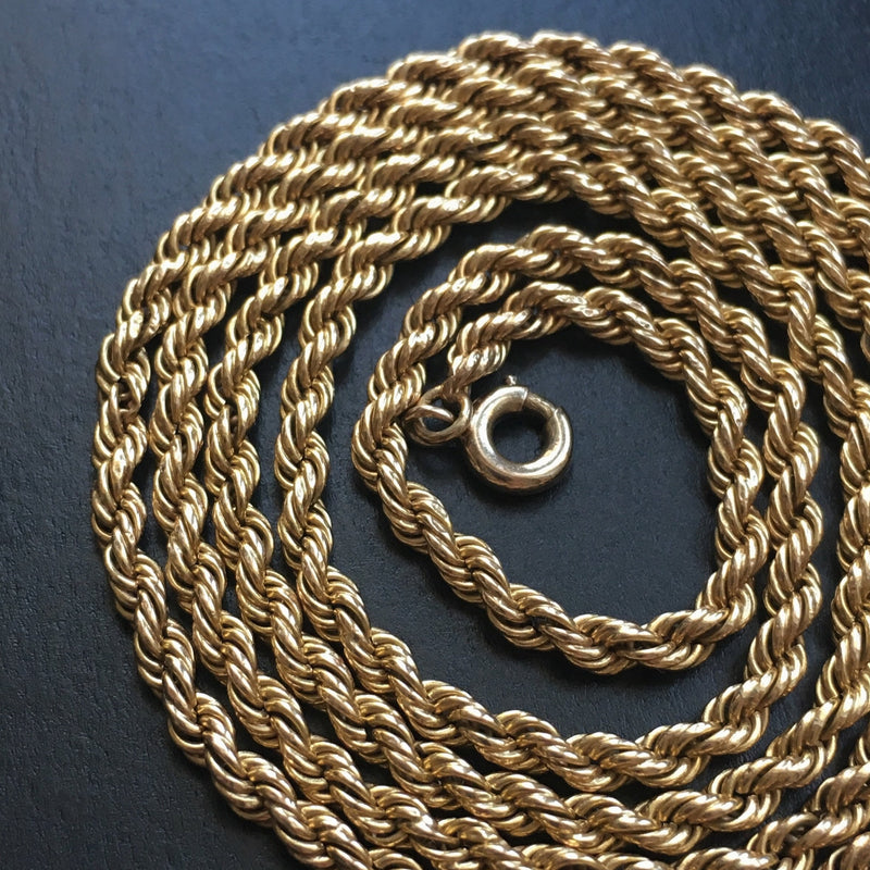 Beautiful French Antique 18K gold twisted long chain necklace