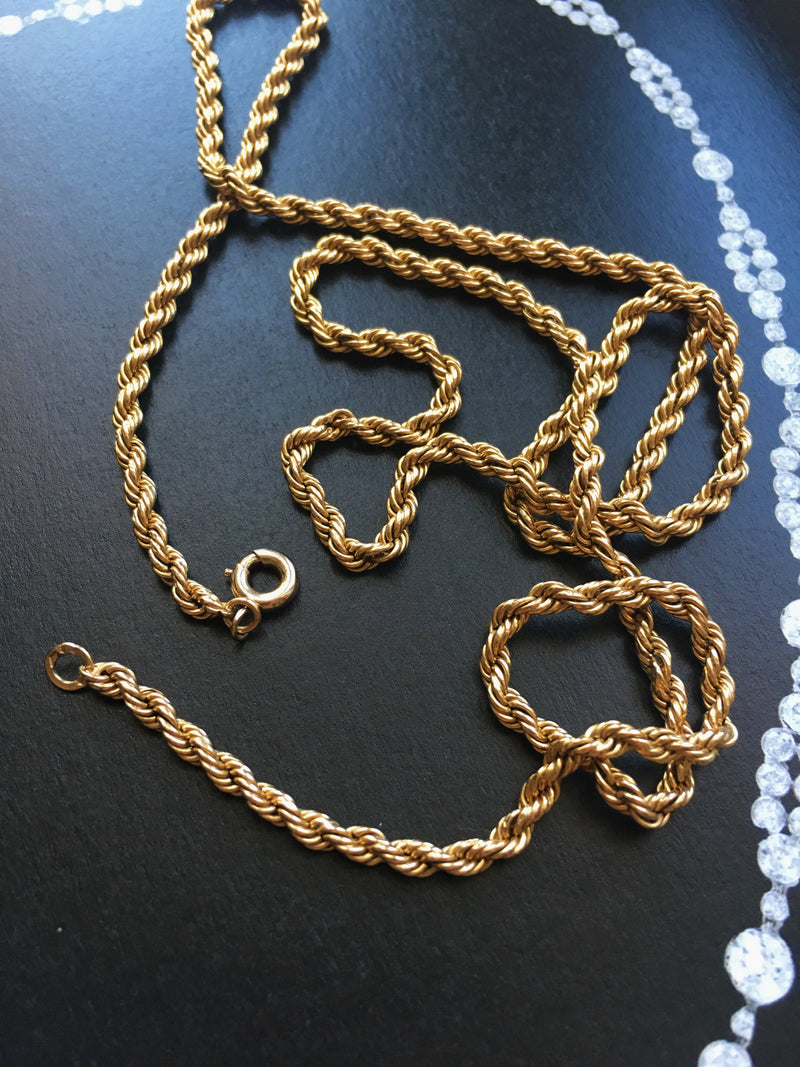 Beautiful French Antique 18K gold twisted long chain necklace