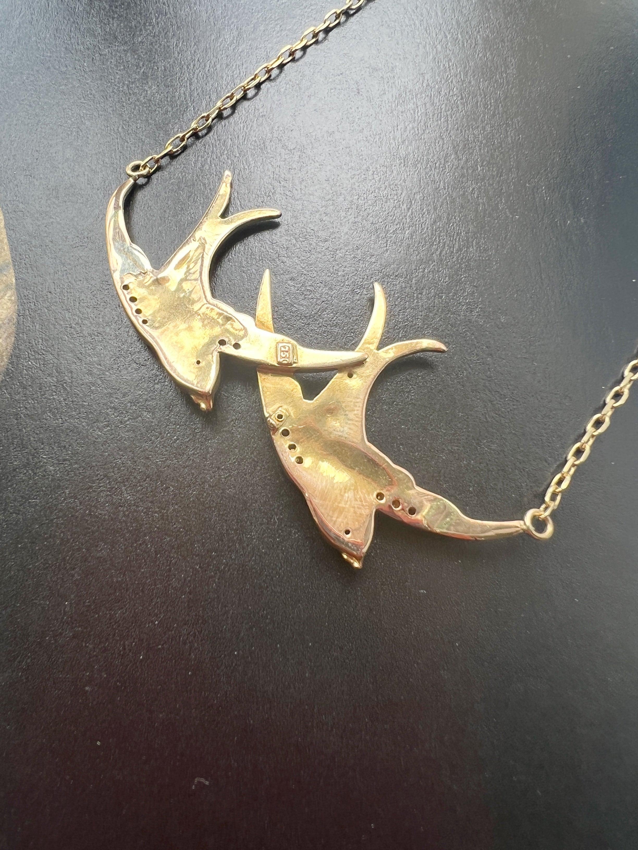 French antique 18K gold necklace with two swallows - Curiously timeless