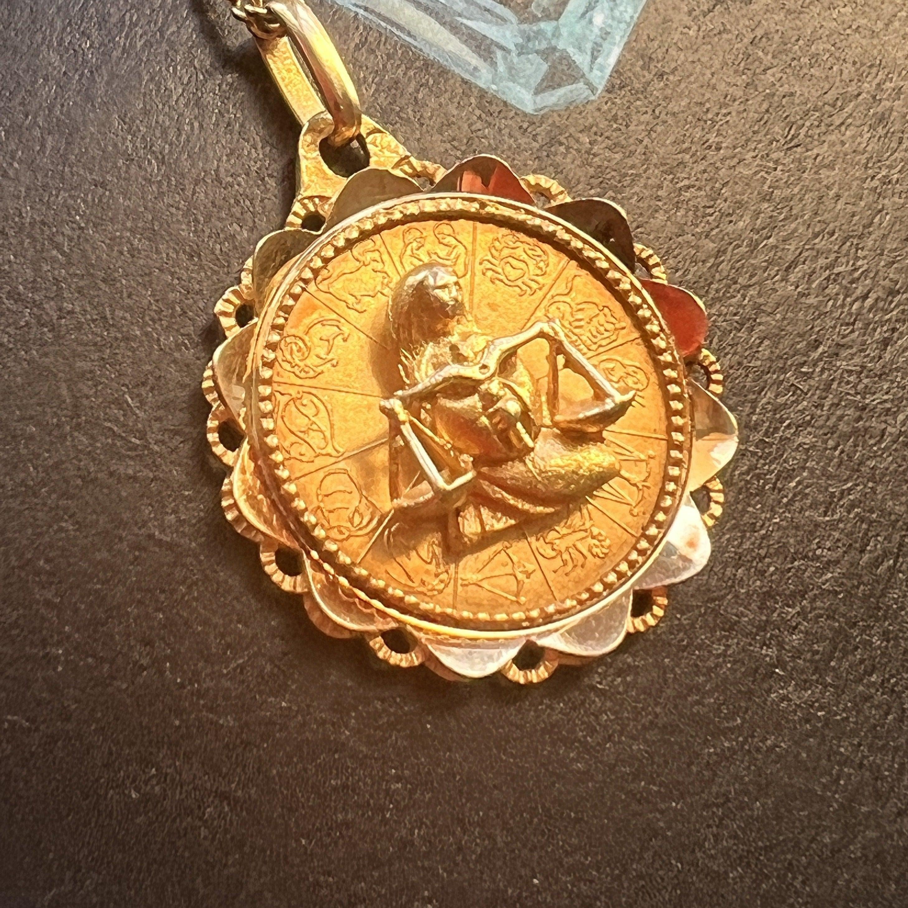 Stunning French vintage 18k gold Augis signed Zodiac Libra sign medal - Curiously timeless