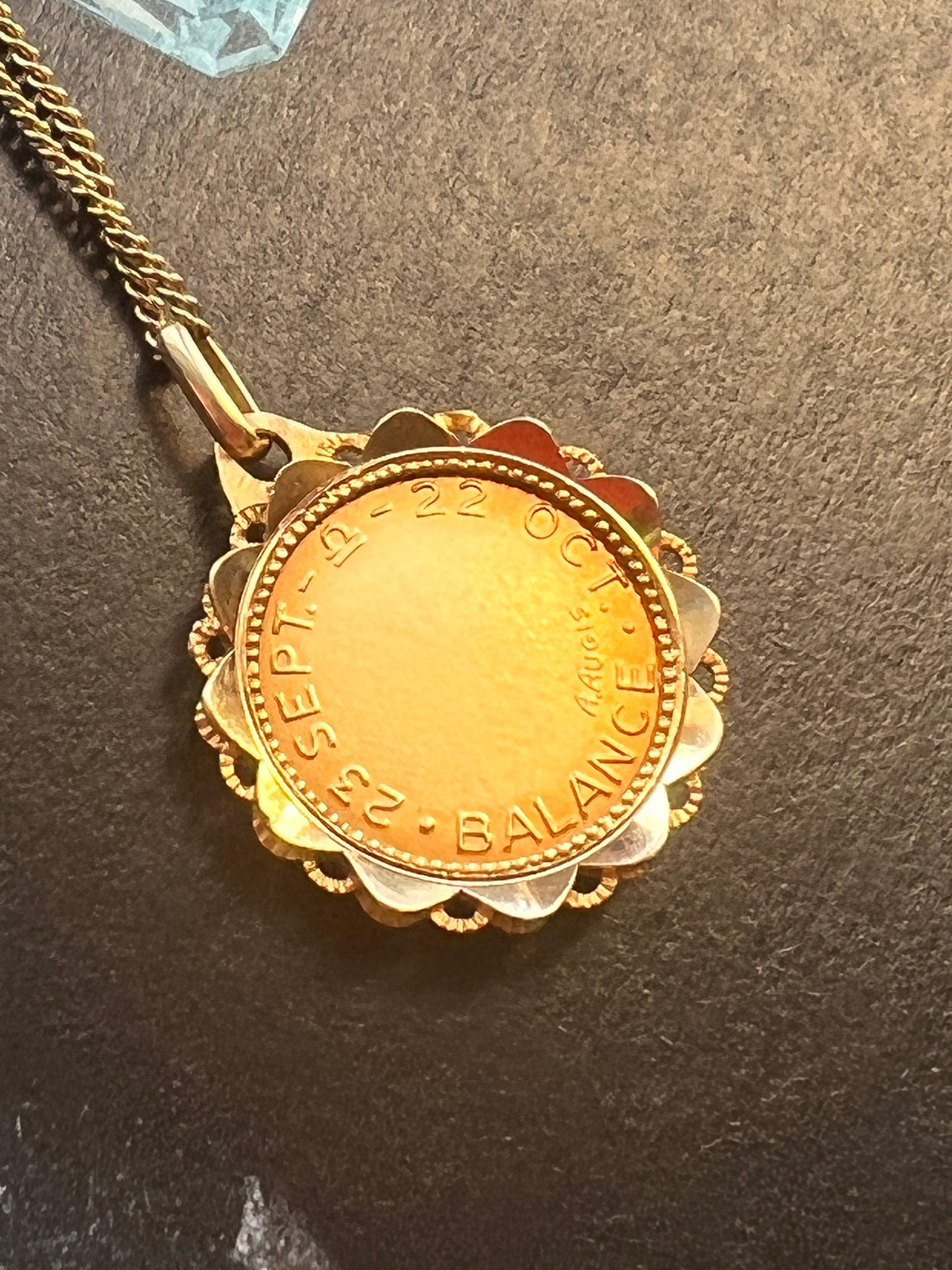 Stunning French vintage 18k gold Augis signed Zodiac Libra sign medal - Curiously timeless