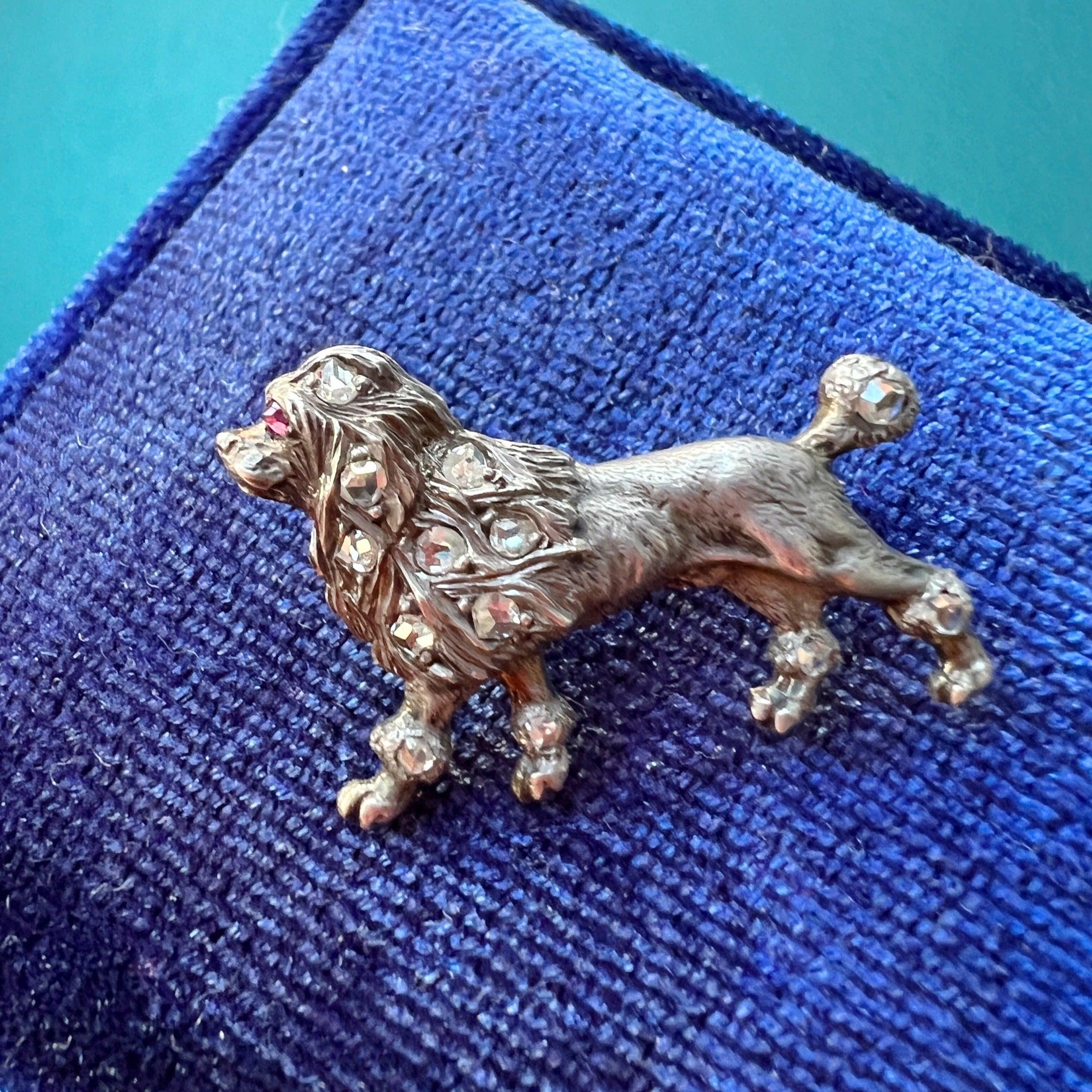 Antique 18K gold diamond poodle dog brooch - Curiously timeless