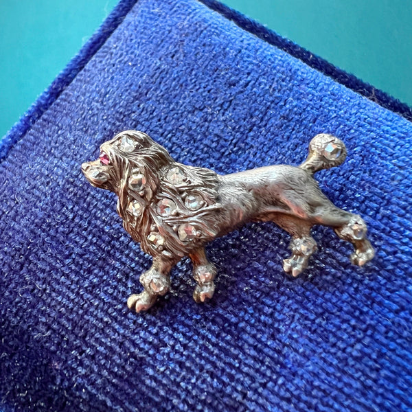 Antique 18K gold diamond poodle dog brooch