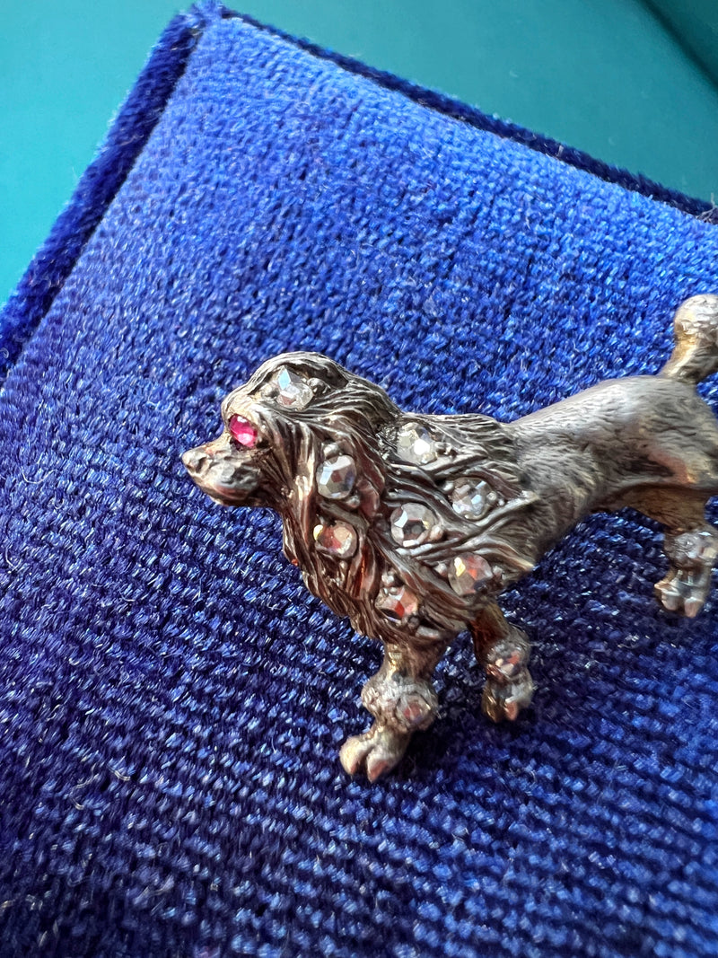 Antique 18K gold diamond poodle dog brooch