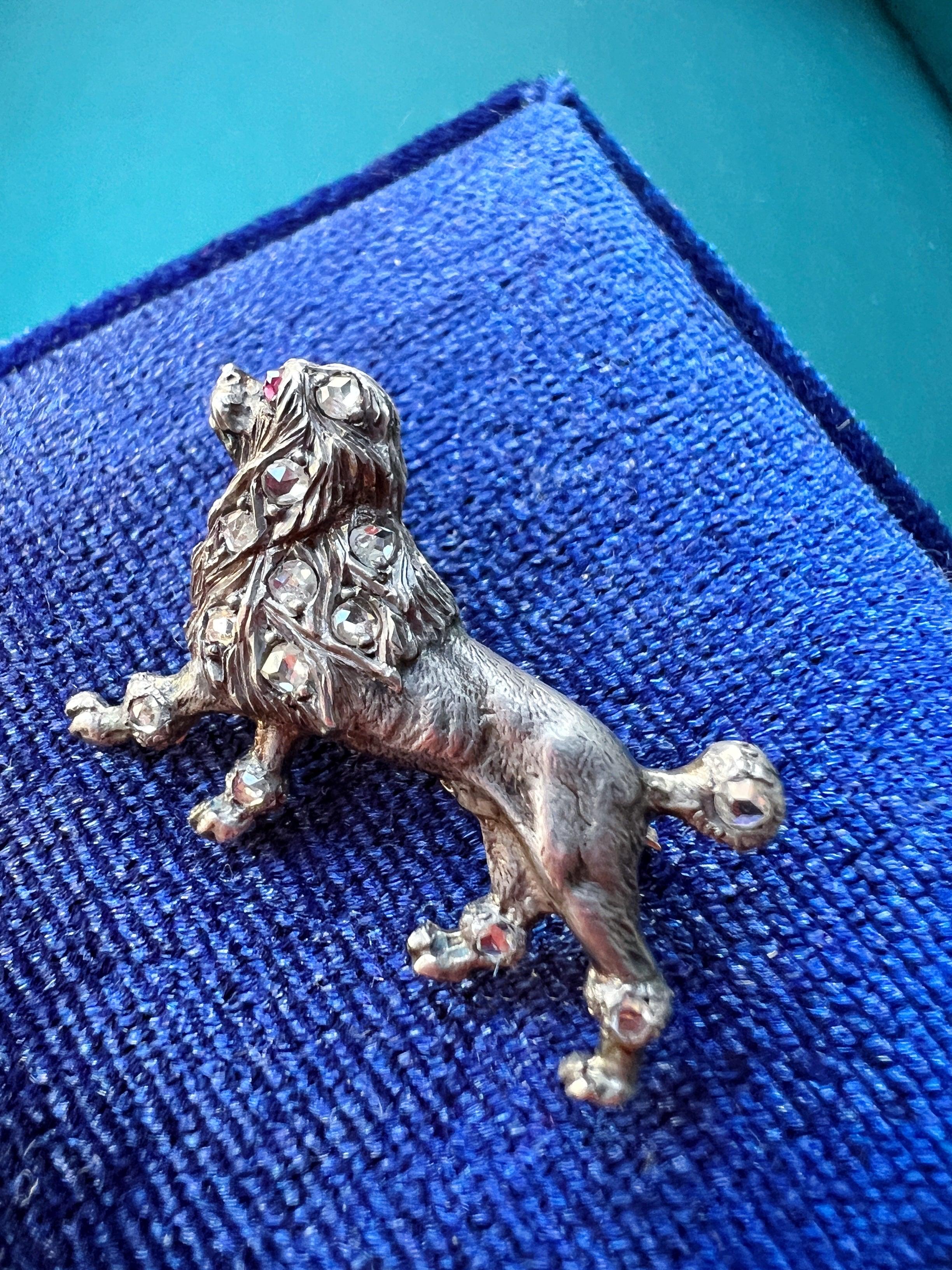 Antique 18K gold diamond poodle dog brooch - Curiously timeless