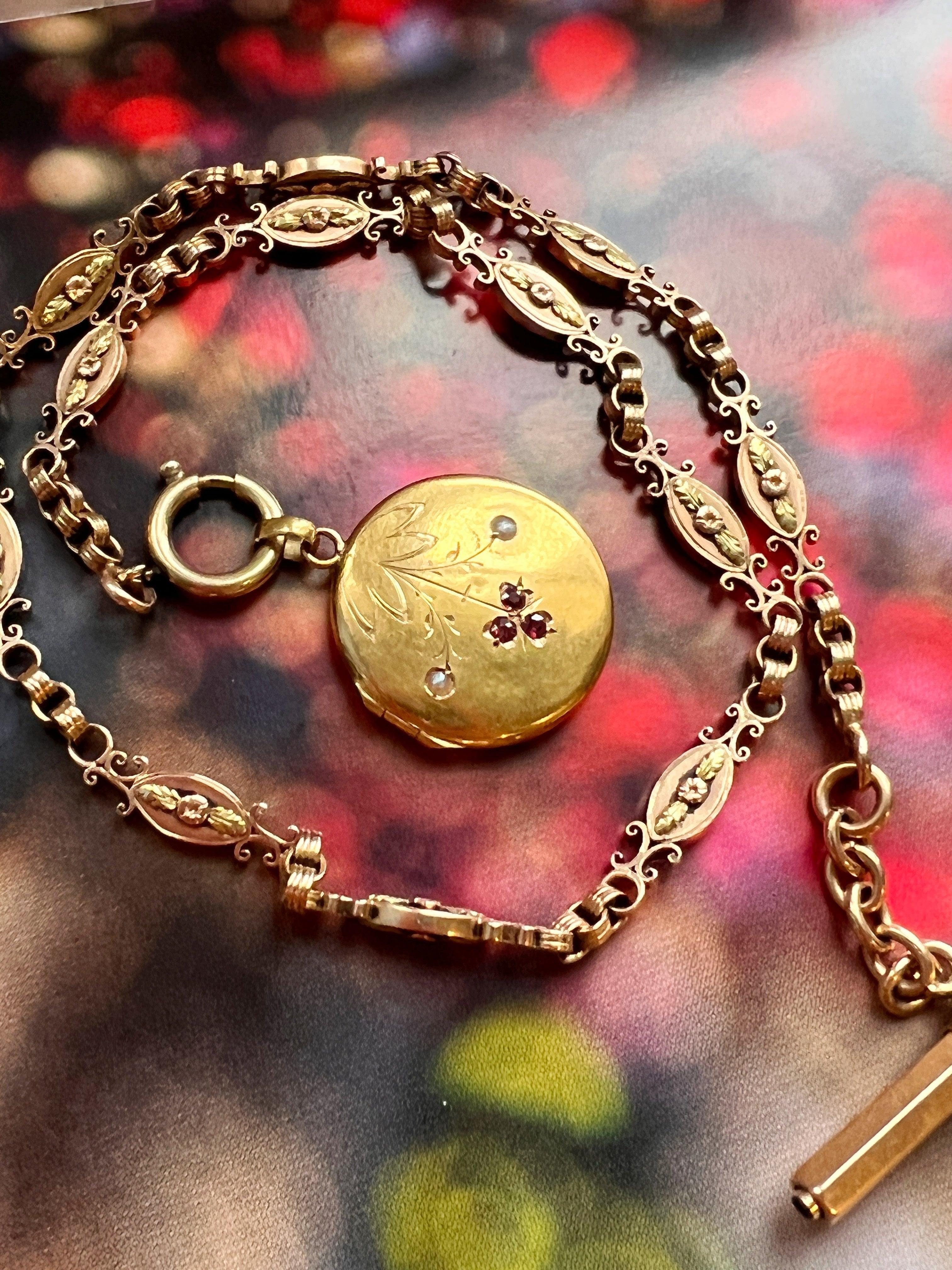 Lovely French Antique Art Nouveau 18k gold cherry locket pendant - Curiously timeless