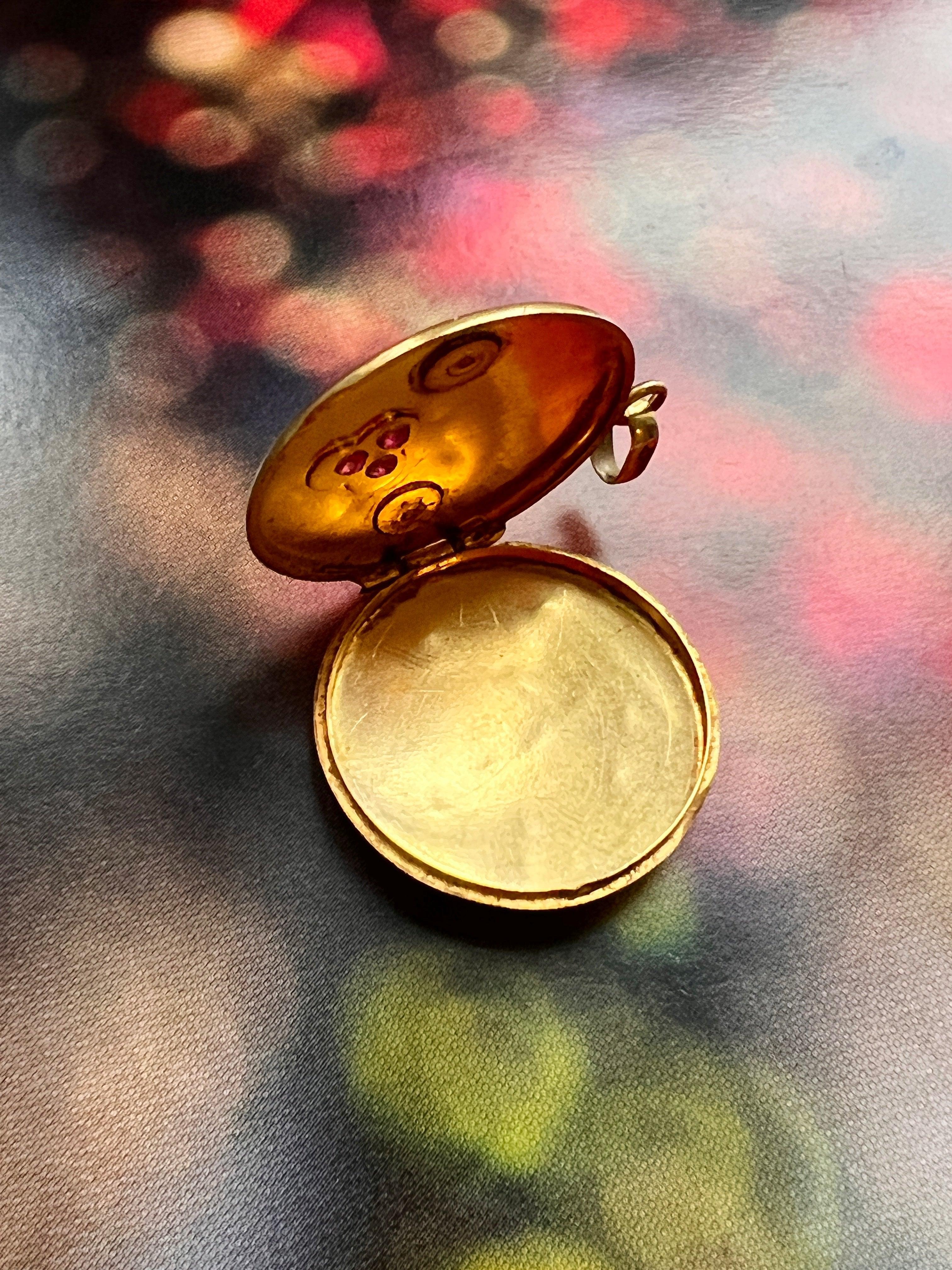 Lovely French Antique Art Nouveau 18k gold cherry locket pendant - Curiously timeless