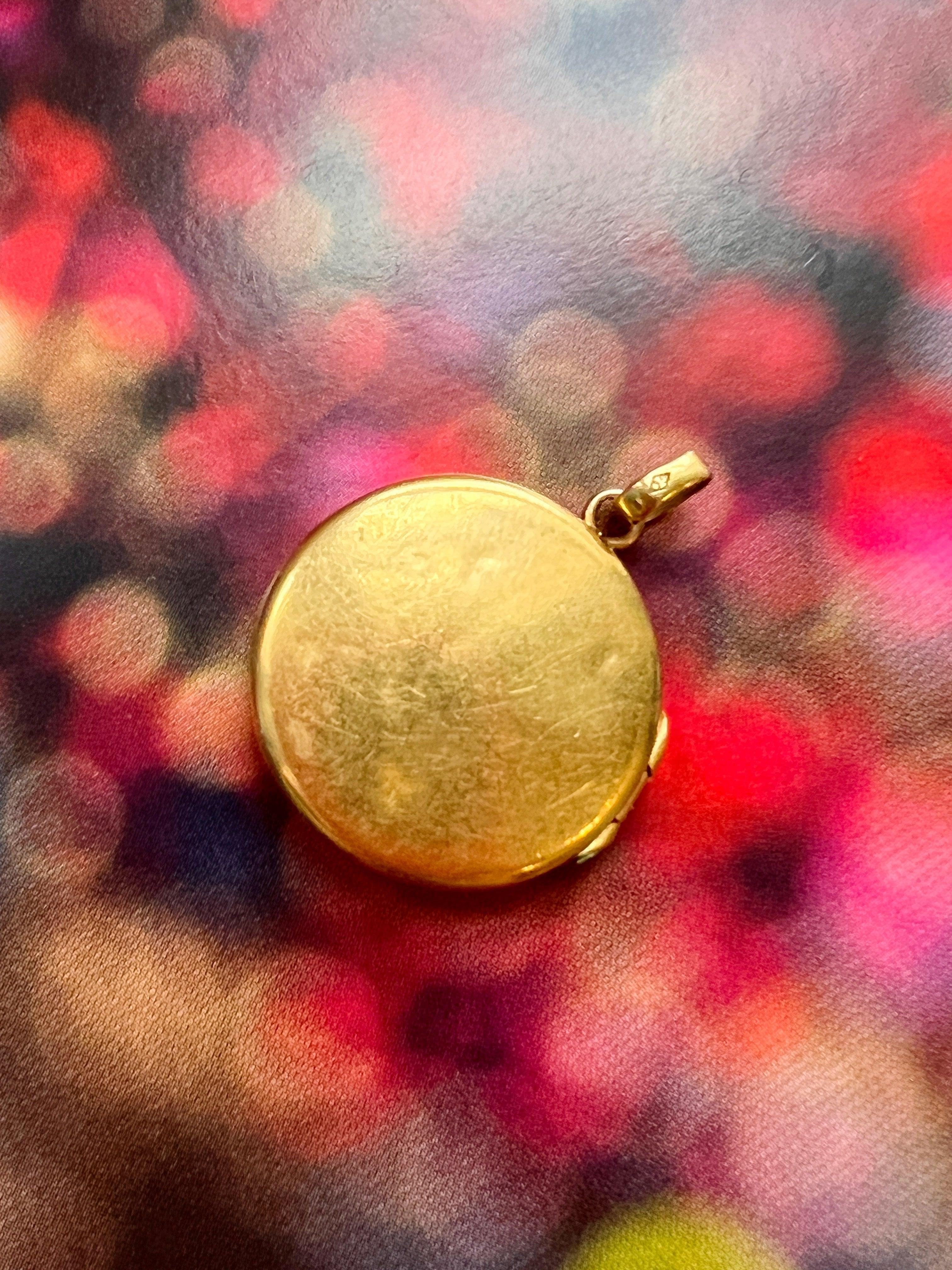 Lovely French Antique Art Nouveau 18k gold cherry locket pendant - Curiously timeless