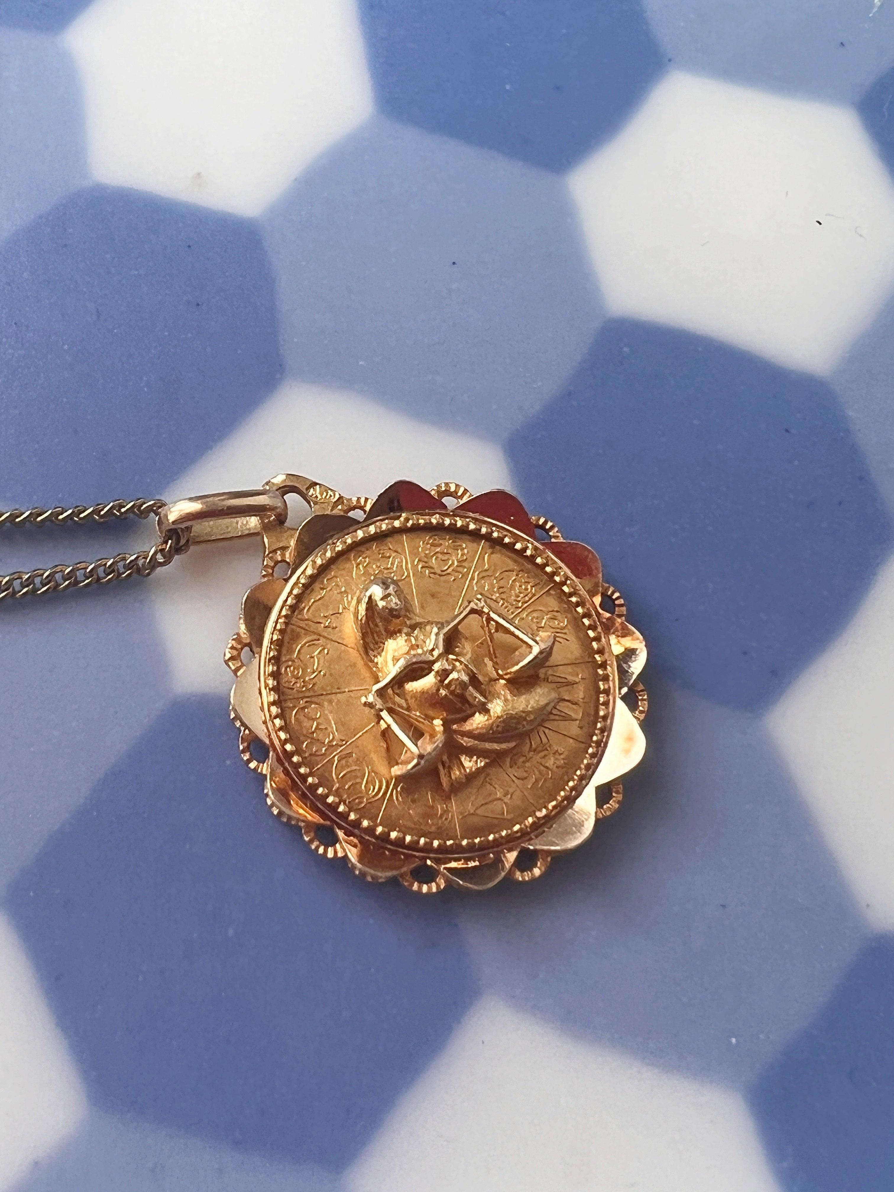 Stunning French vintage 18k gold Augis signed Zodiac Libra sign medal - Curiously timeless