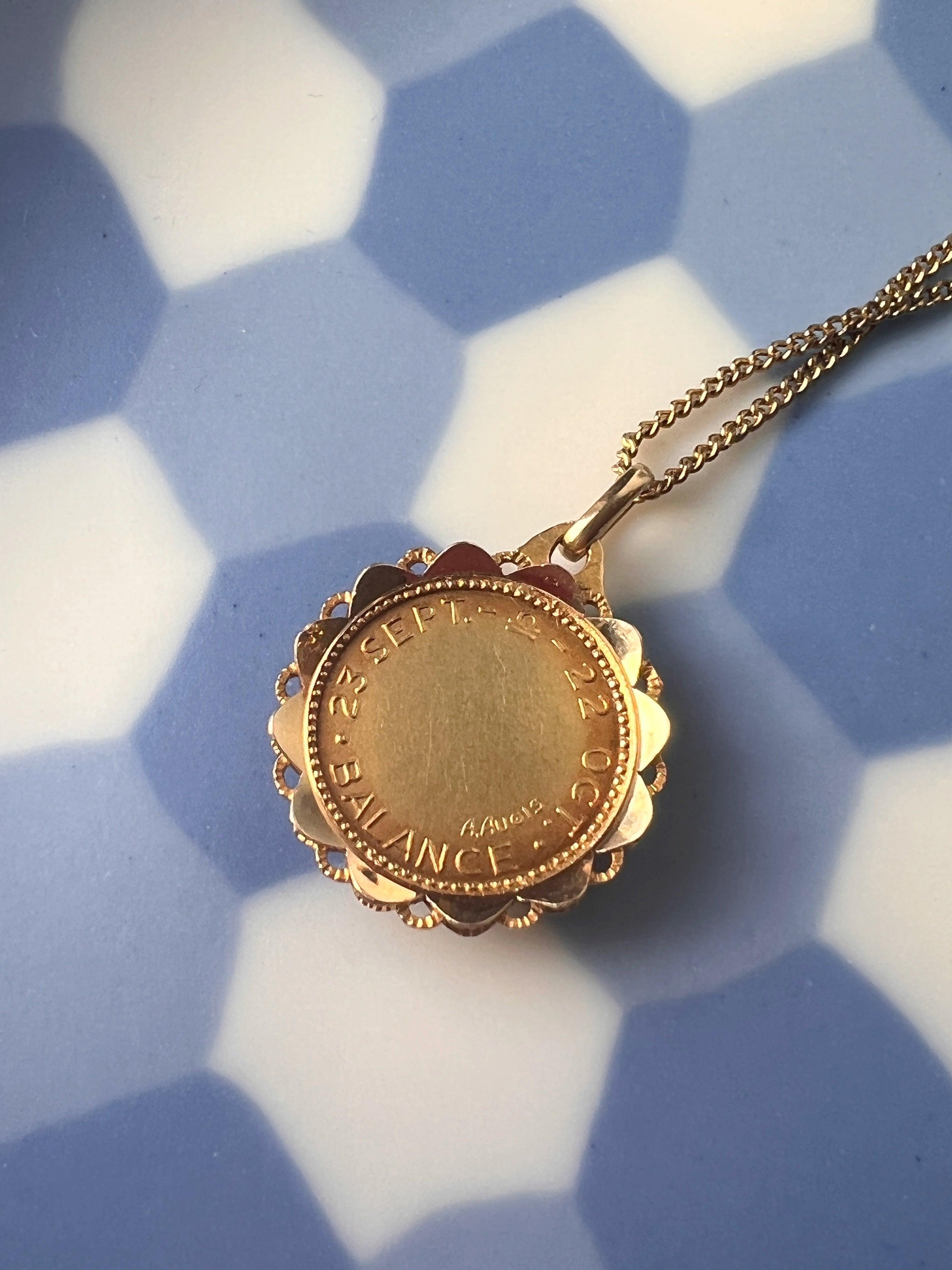 Stunning French vintage 18k gold Augis signed Zodiac Libra sign medal - Curiously timeless