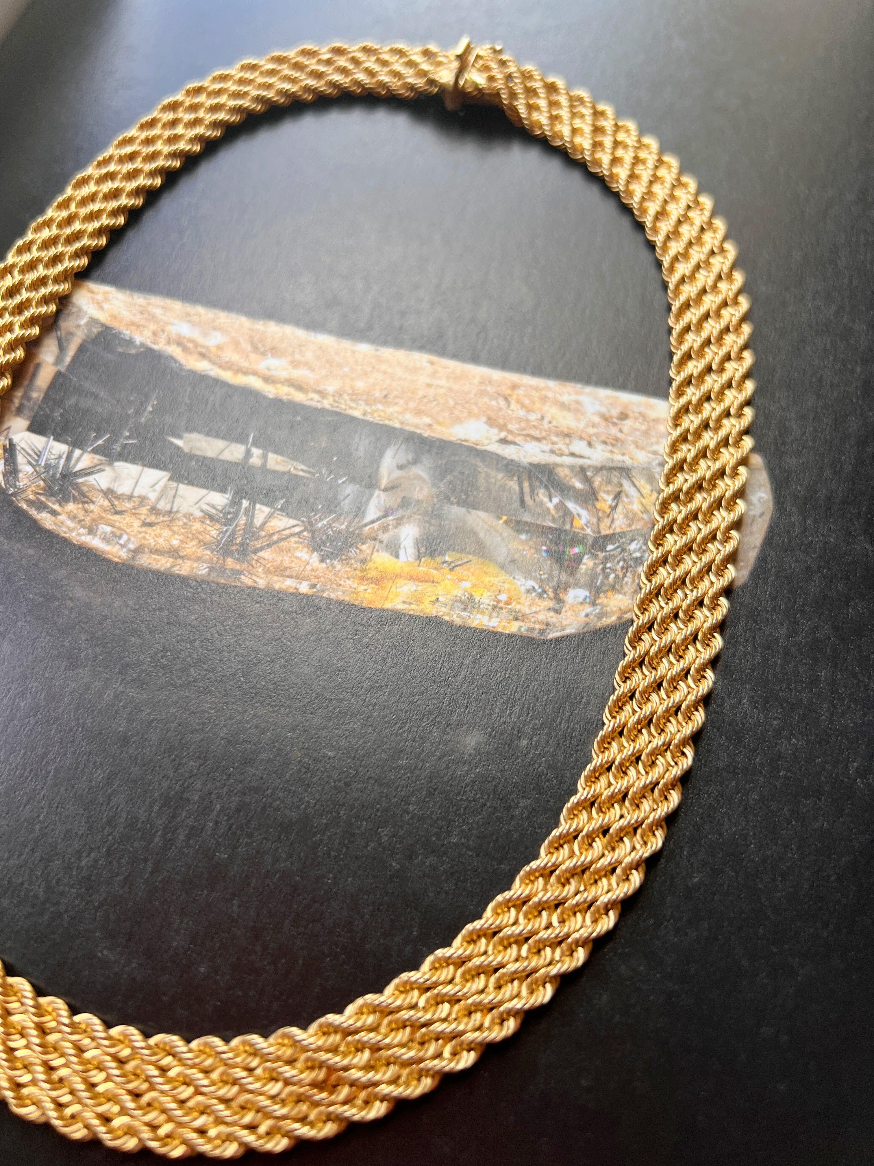 Magnificent French 1950s retro 18K gold twisted link woven ribbon necklace - Curiously timeless