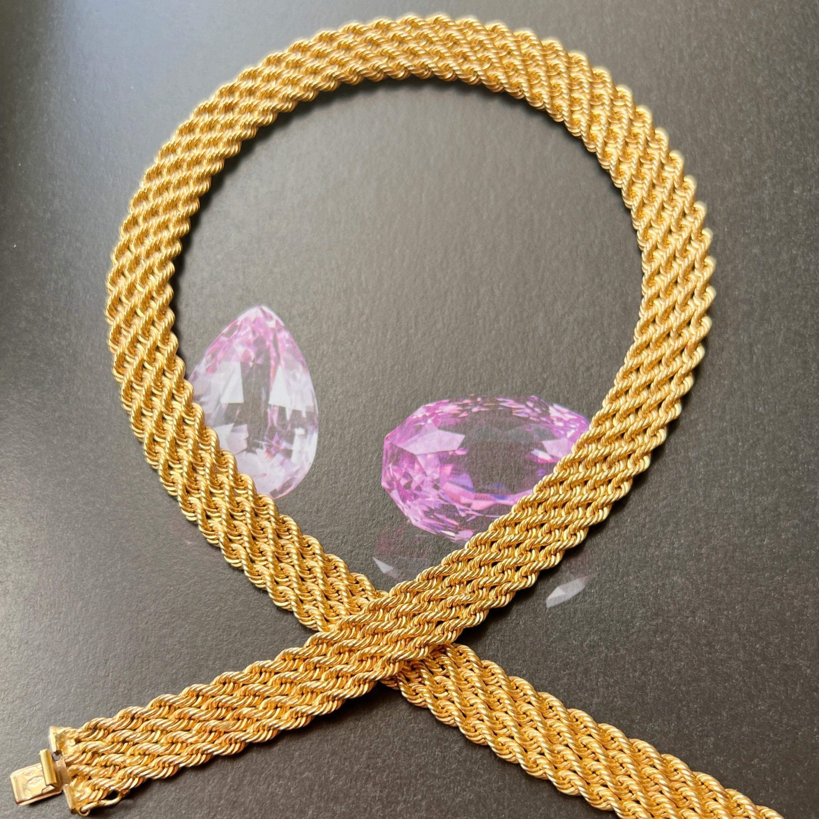 Magnificent French 1950s retro 18K gold twisted link woven ribbon necklace - Curiously timeless