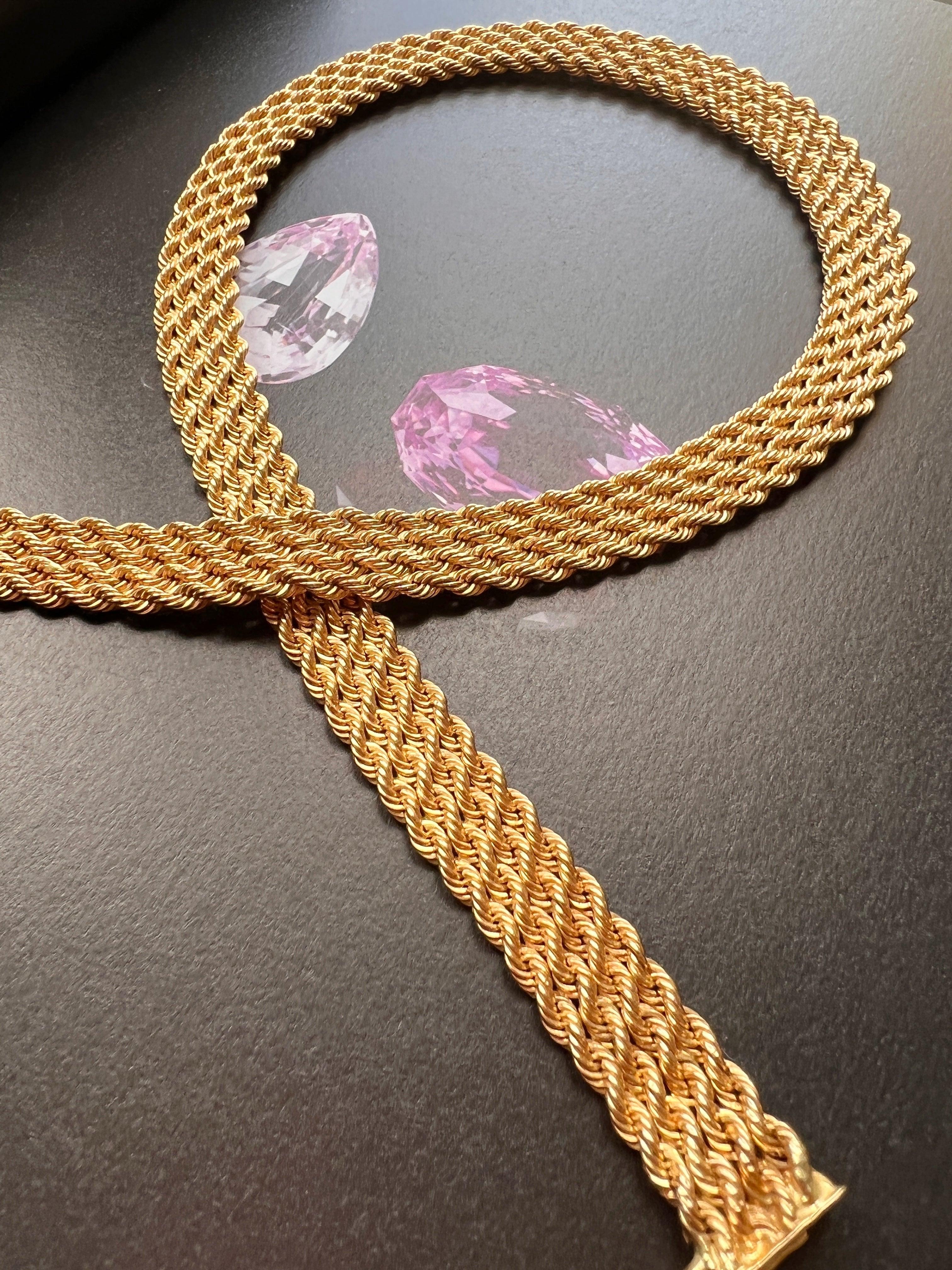 Magnificent French 1950s retro 18K gold twisted link woven ribbon necklace - Curiously timeless