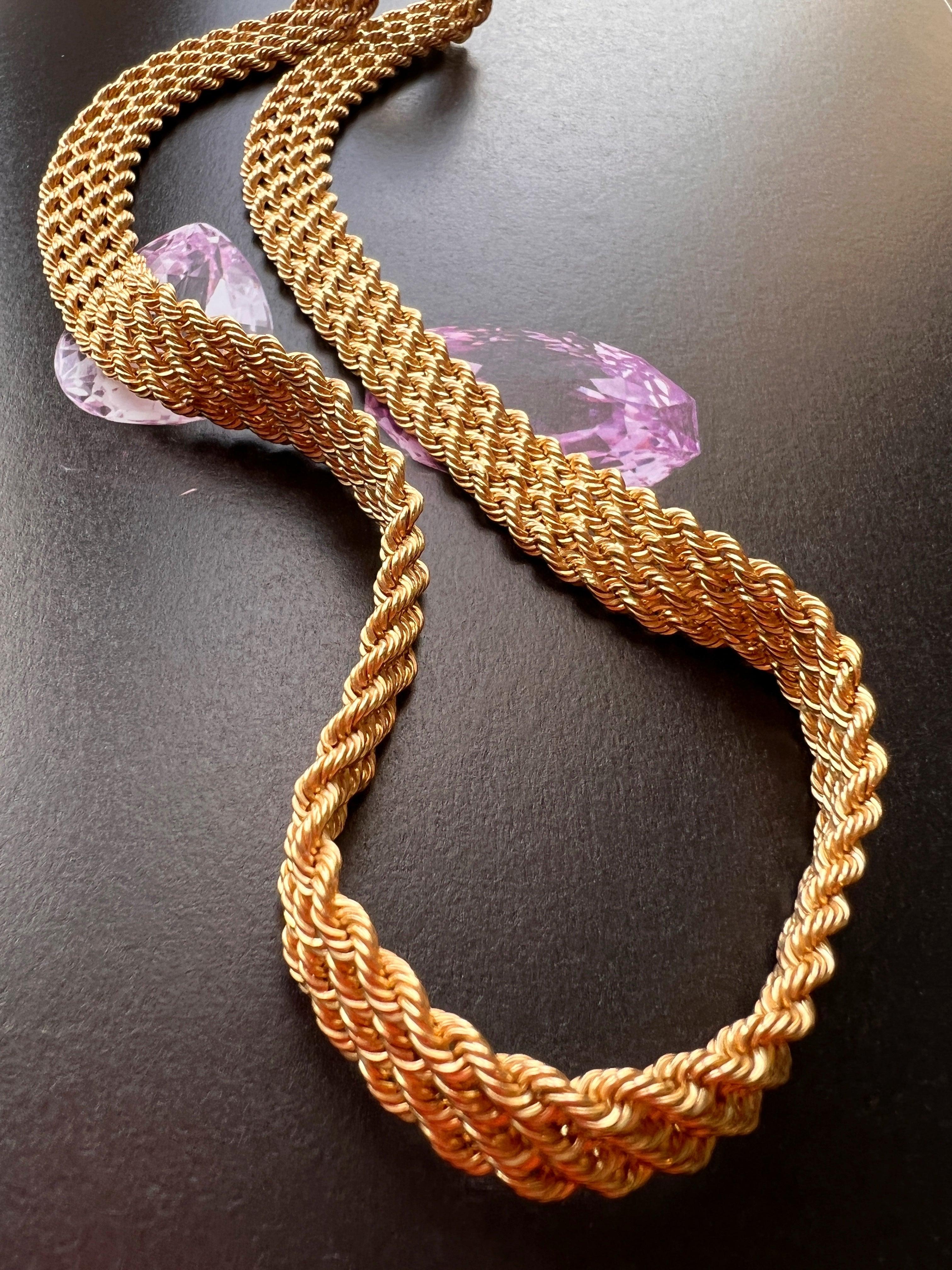 Magnificent French 1950s retro 18K gold twisted link woven ribbon necklace - Curiously timeless