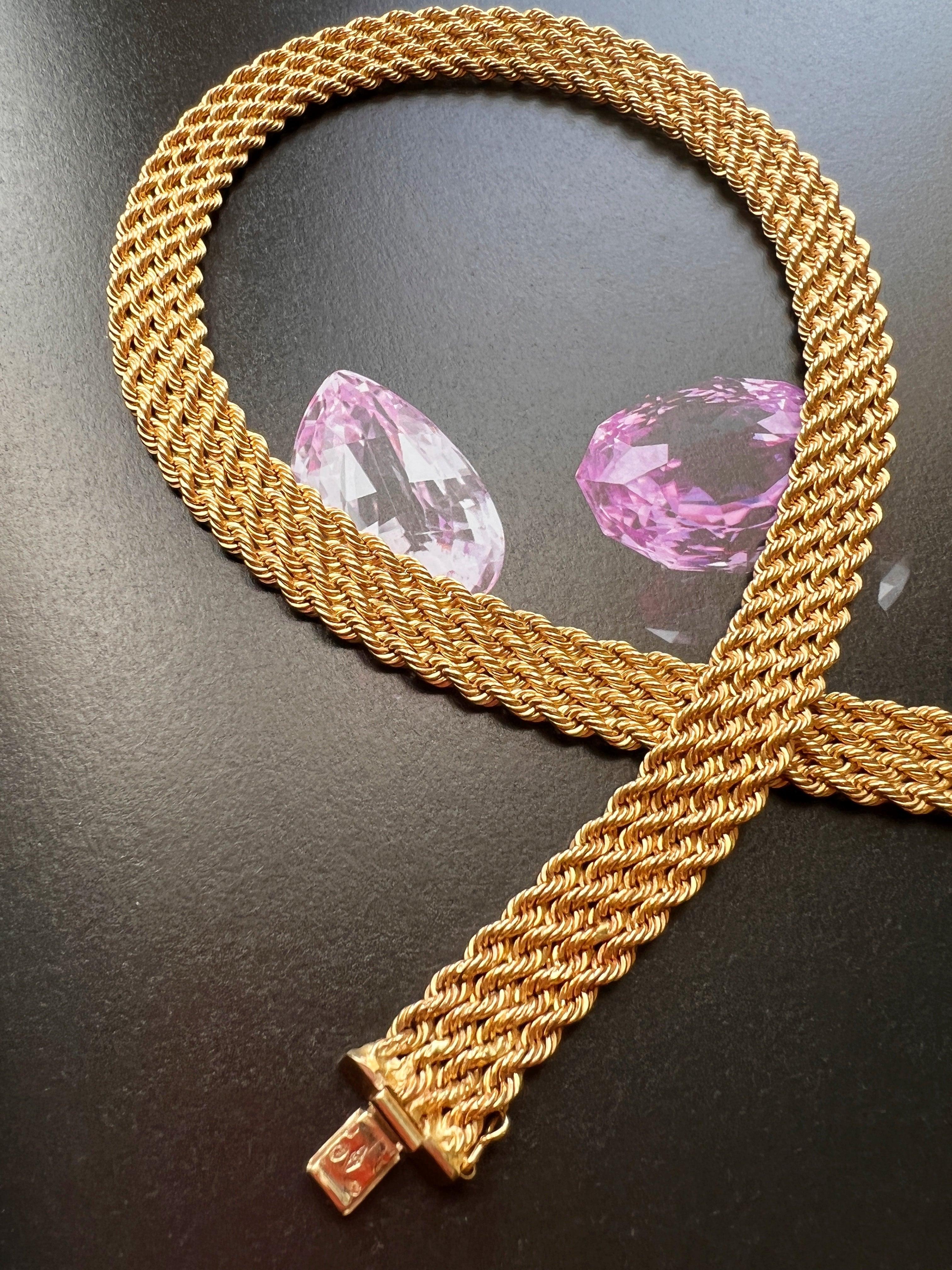 Magnificent French 1950s retro 18K gold twisted link woven ribbon necklace - Curiously timeless