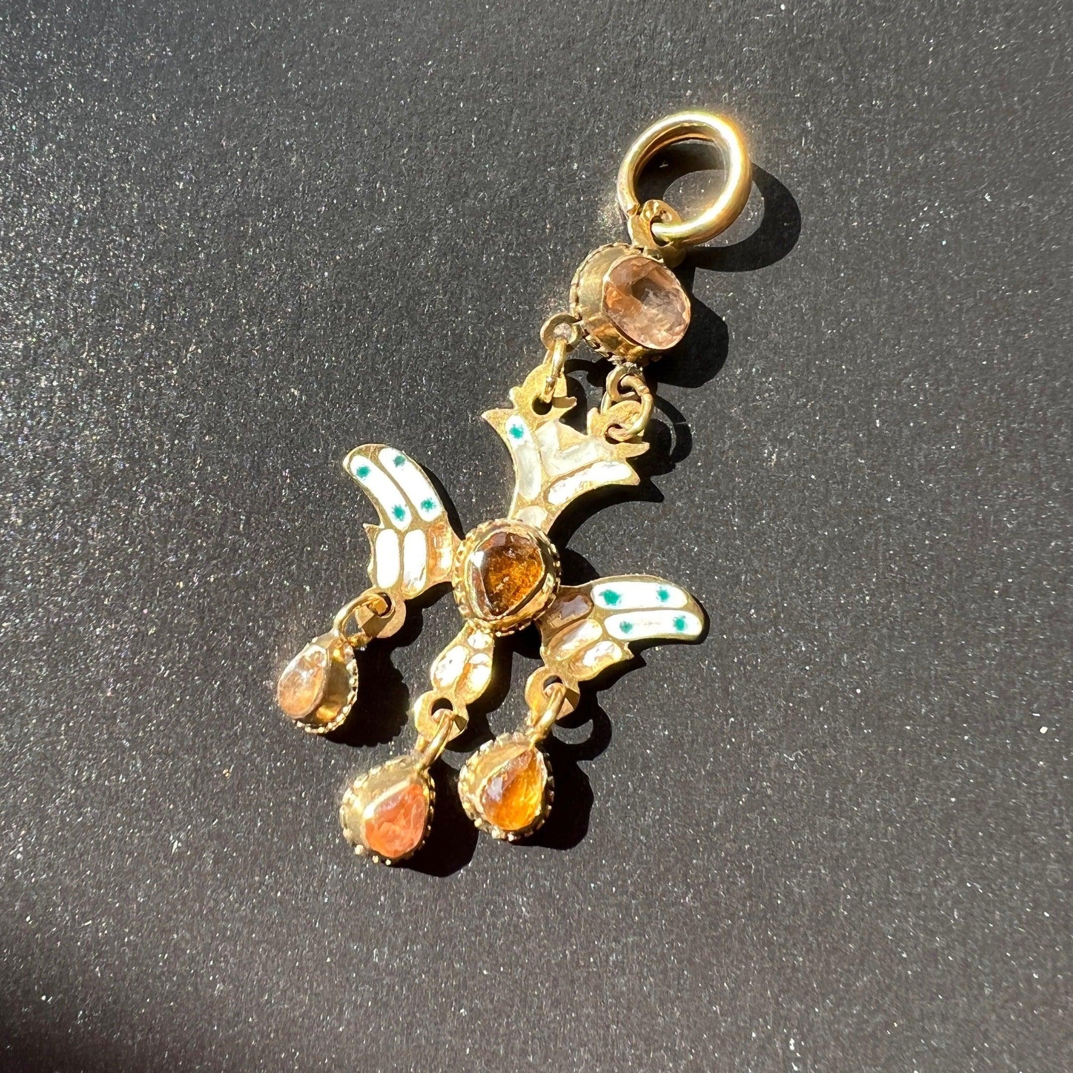 Antique 18k gold citrine Saint Esprit Holy Spirit pendant - Curiously timeless