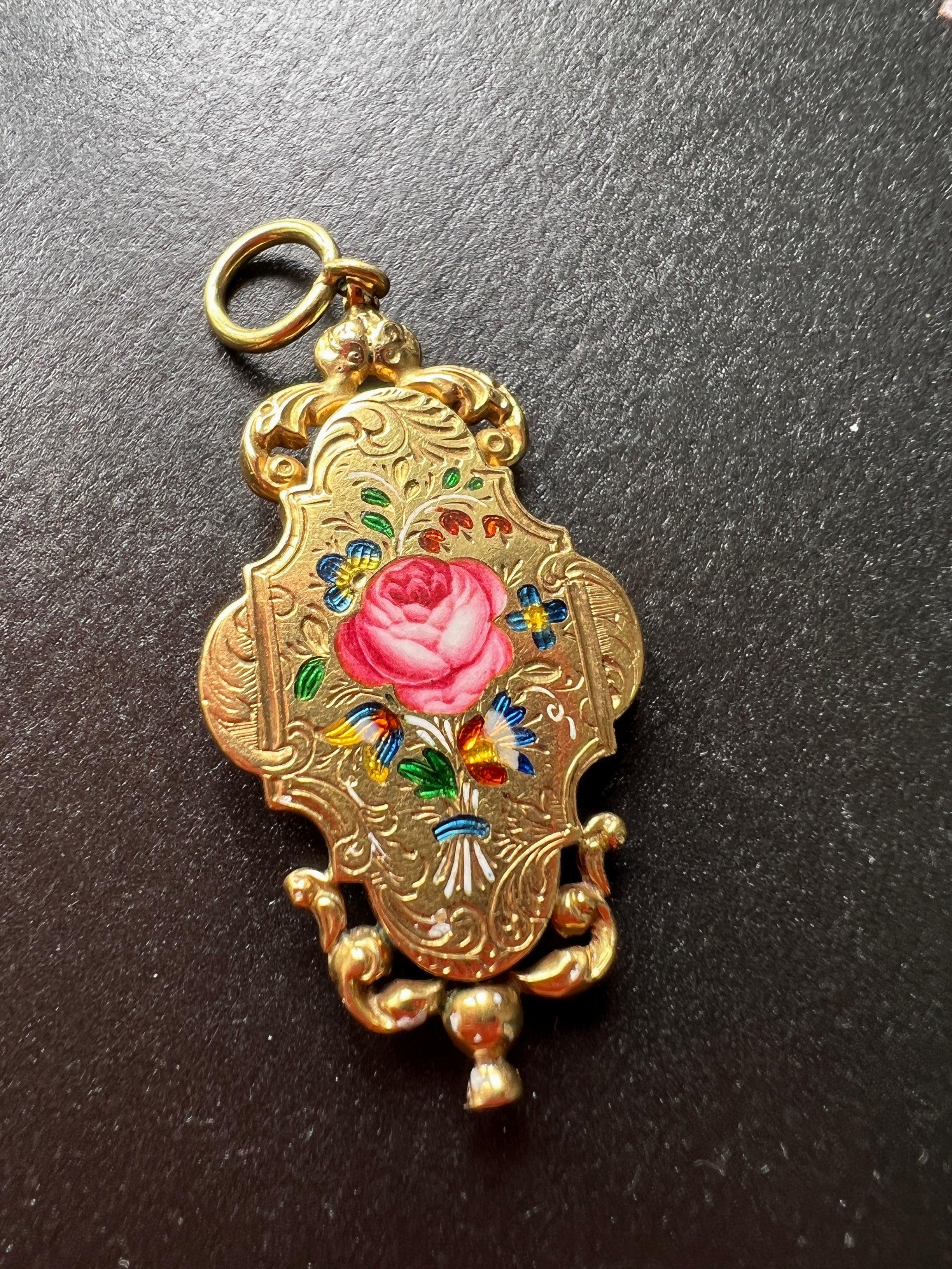 Rare French 18th century 18k gold enameled flower perfume box pendant - Curiously timeless