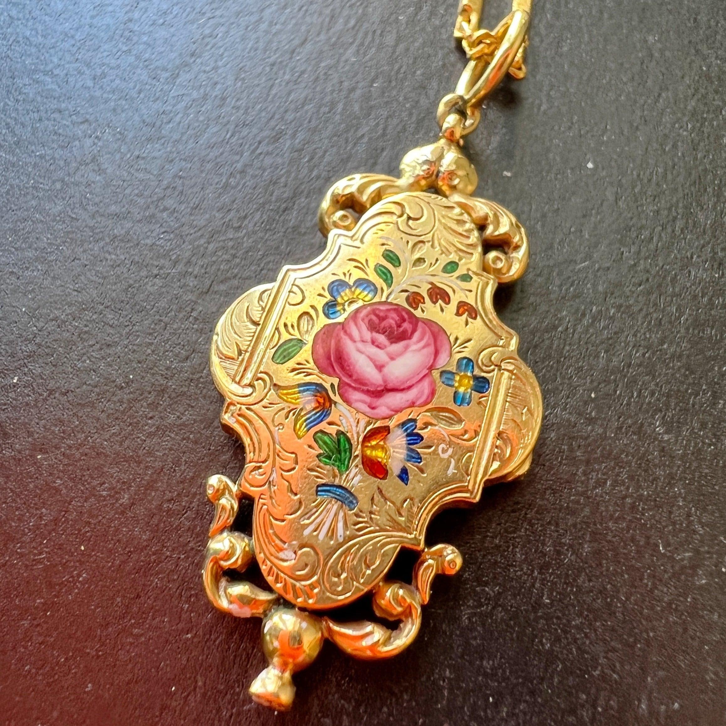 Rare French 18th century 18k gold enameled flower perfume box pendant - Curiously timeless