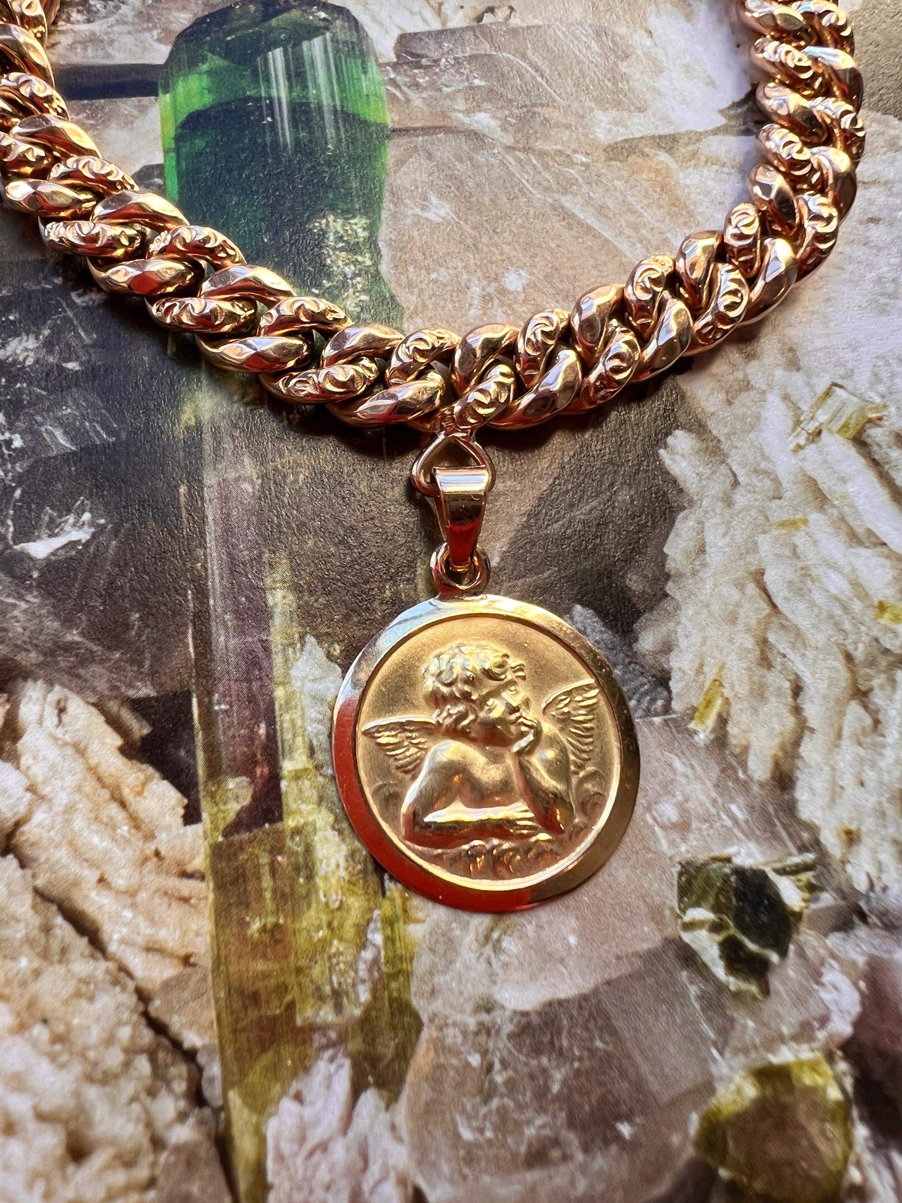 Very sweet French 1950s 18K gold bracelet with angel medal and baby stroller charm - Curiously timeless