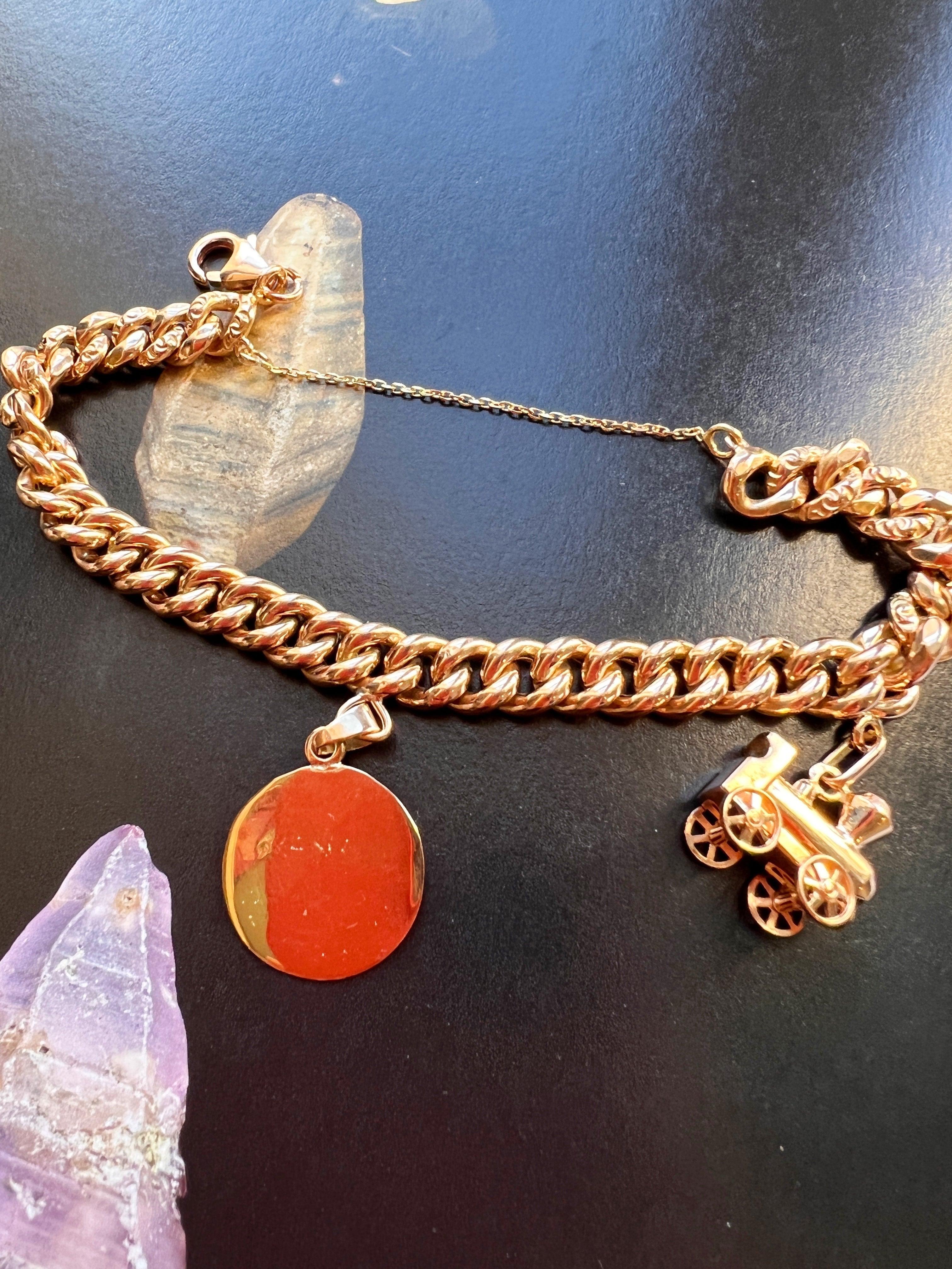 Very sweet French 1950s 18K gold bracelet with angel medal and baby stroller charm - Curiously timeless