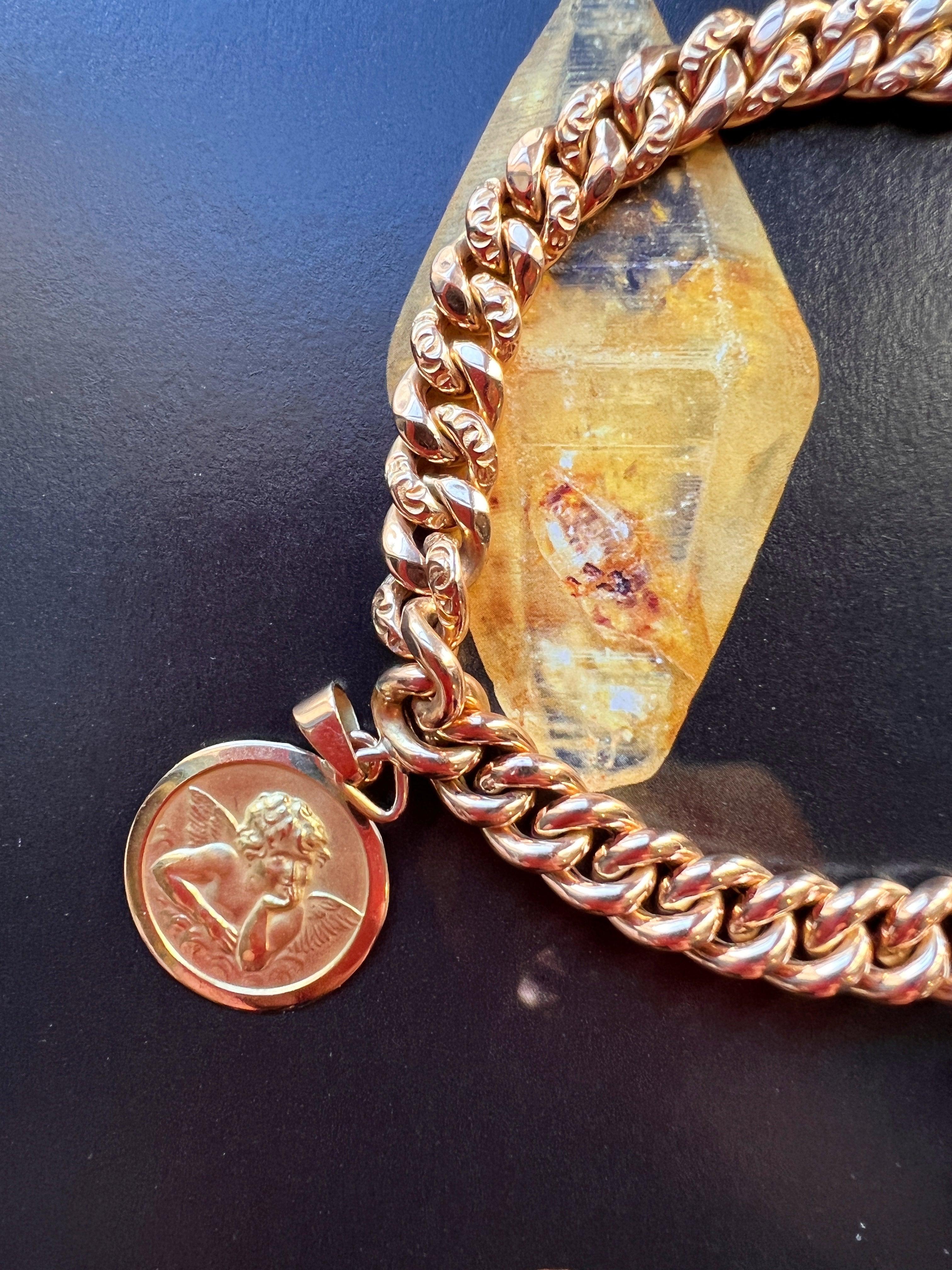 Very sweet French 1950s 18K gold bracelet with angel medal and baby stroller charm - Curiously timeless