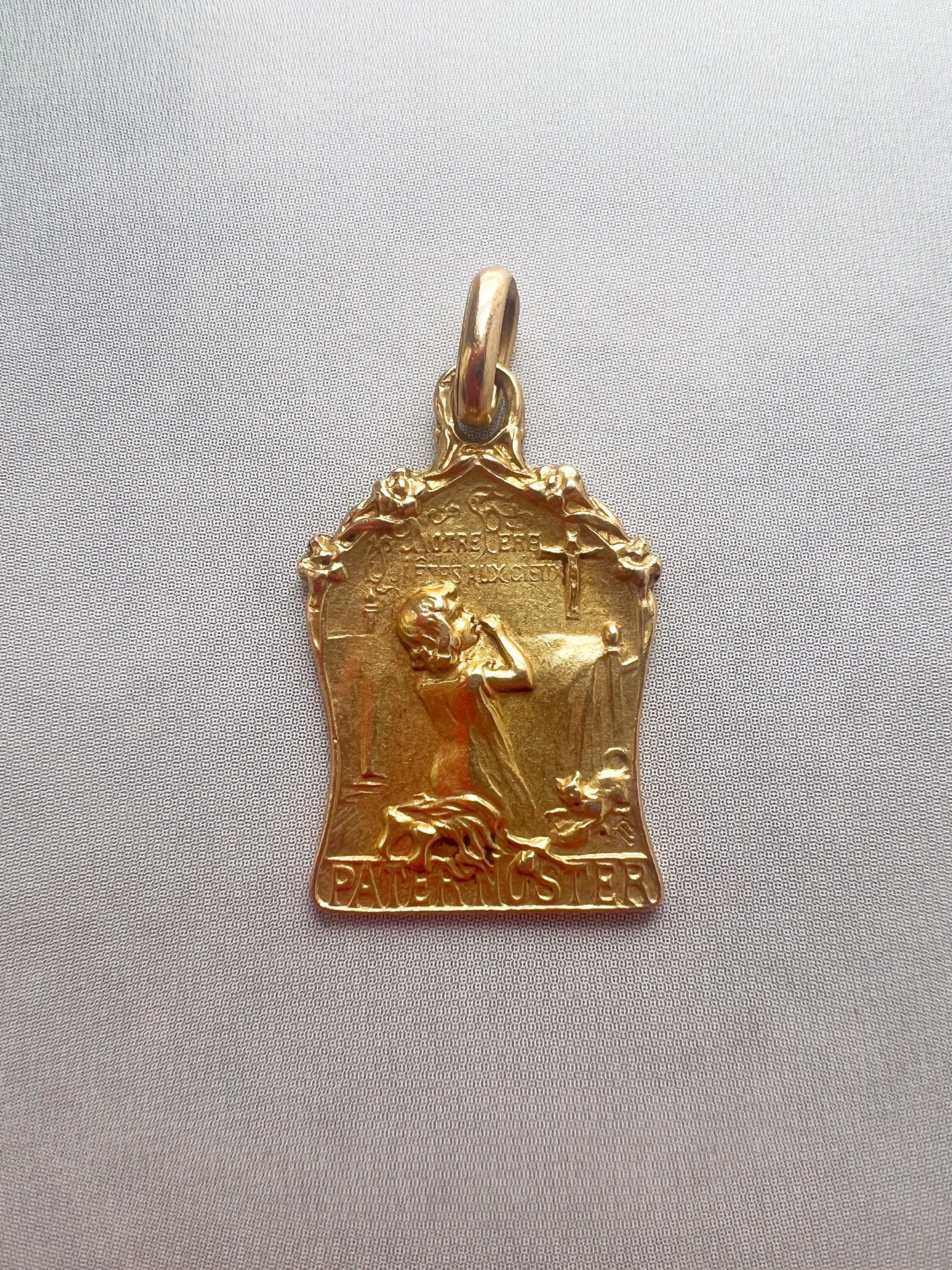 Rare touching antique 18K gold child praying medal - Curiously timeless