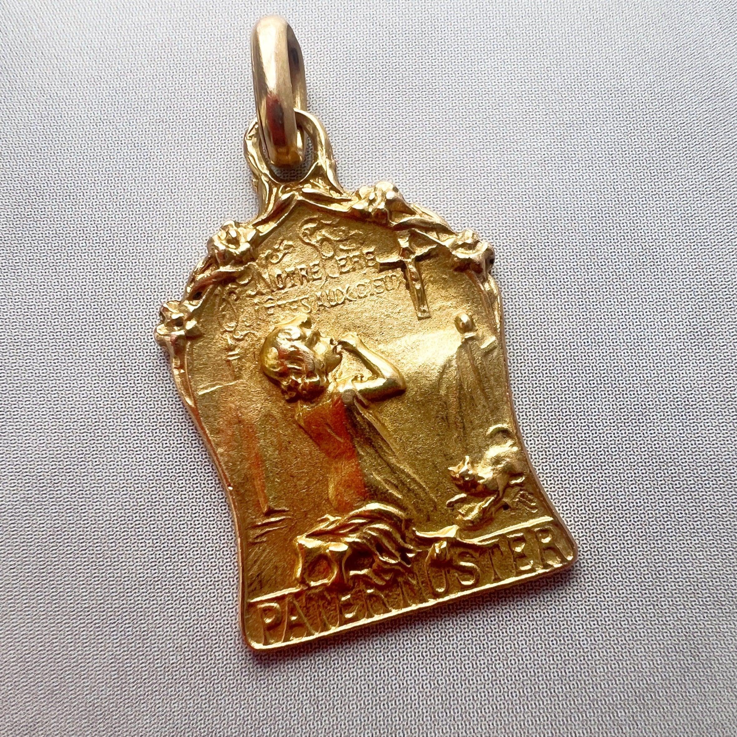 Rare touching antique 18K gold child praying medal - Curiously timeless