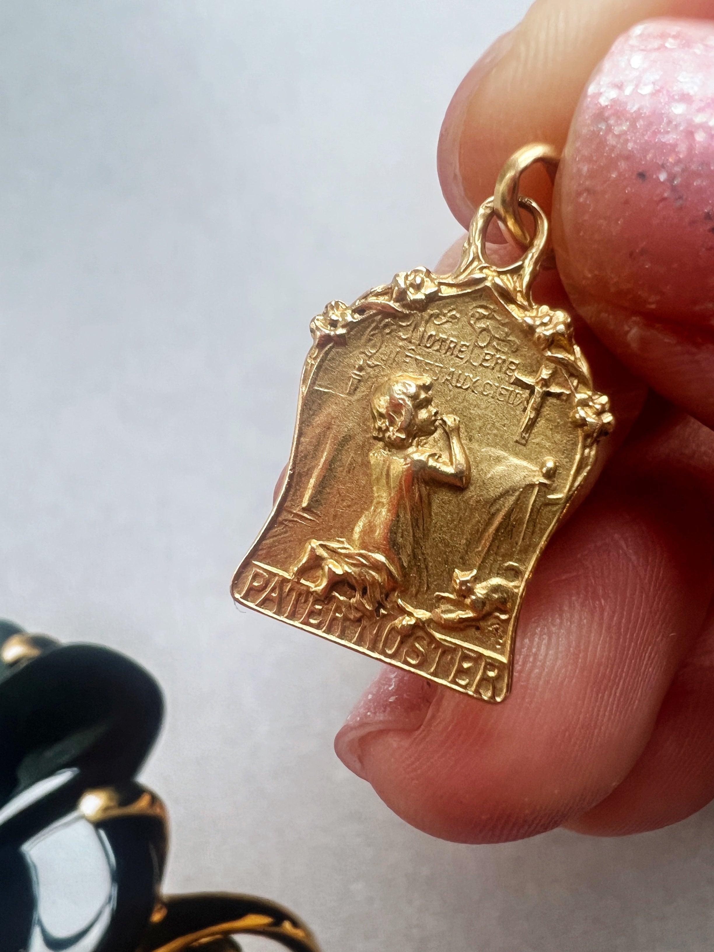 Rare touching antique 18K gold child praying medal - Curiously timeless