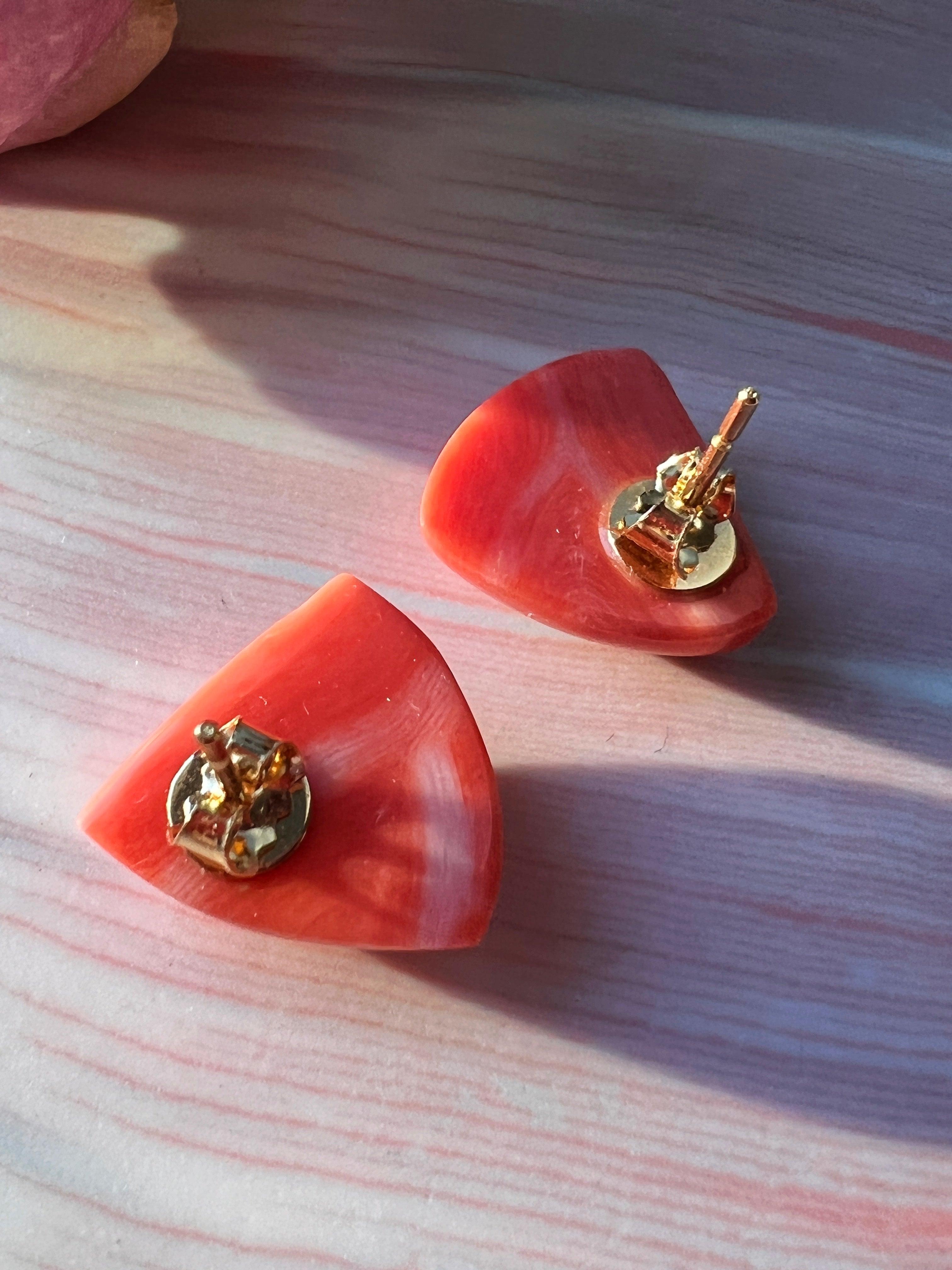 Candy bright 18K gold natural Japanese momo coral earrings - Curiously timeless