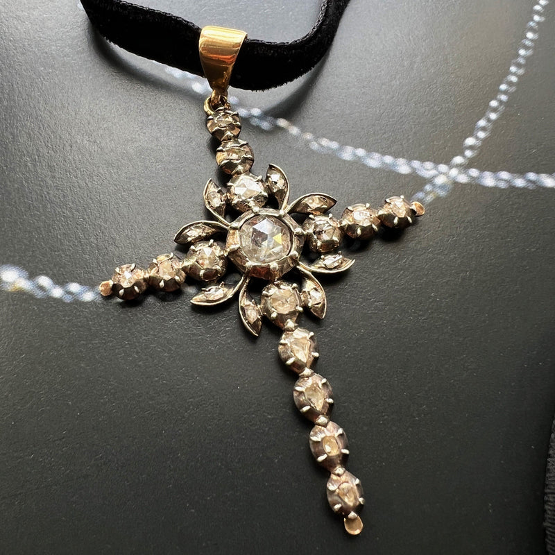 Georgian era rose cut diamond Flemish cross pendant