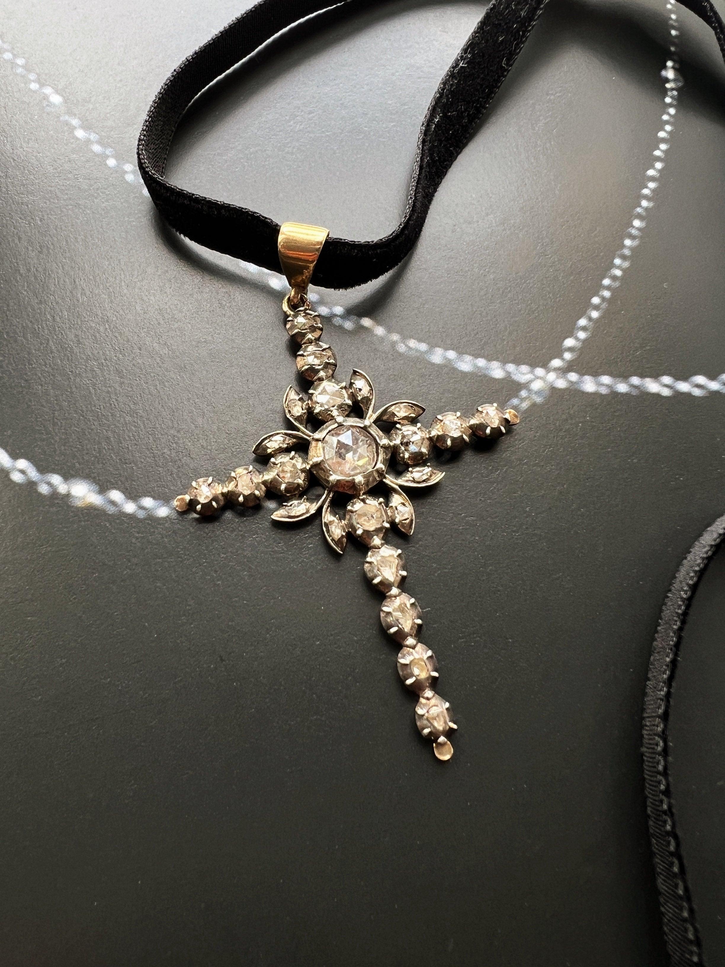 Georgian era rose cut diamond Flemish cross pendant - Curiously timeless