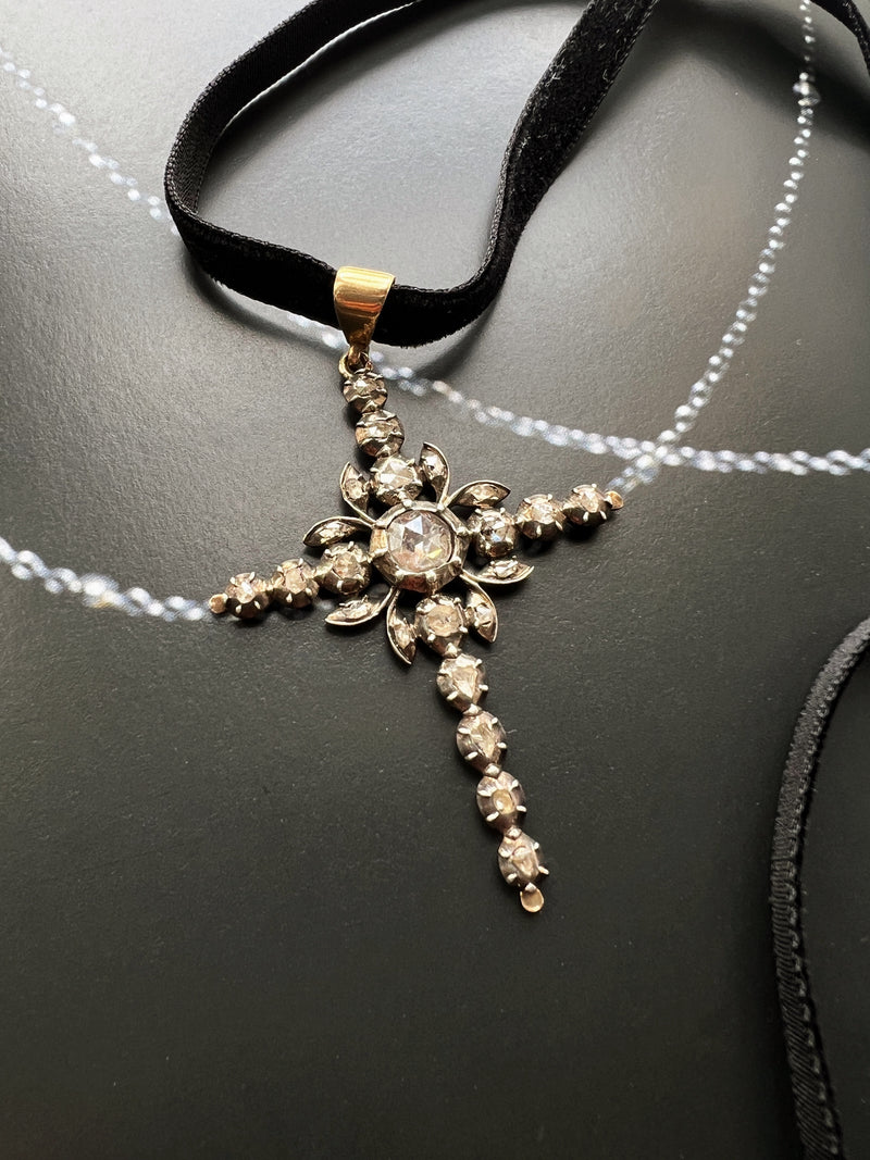 Georgian era rose cut diamond Flemish cross pendant