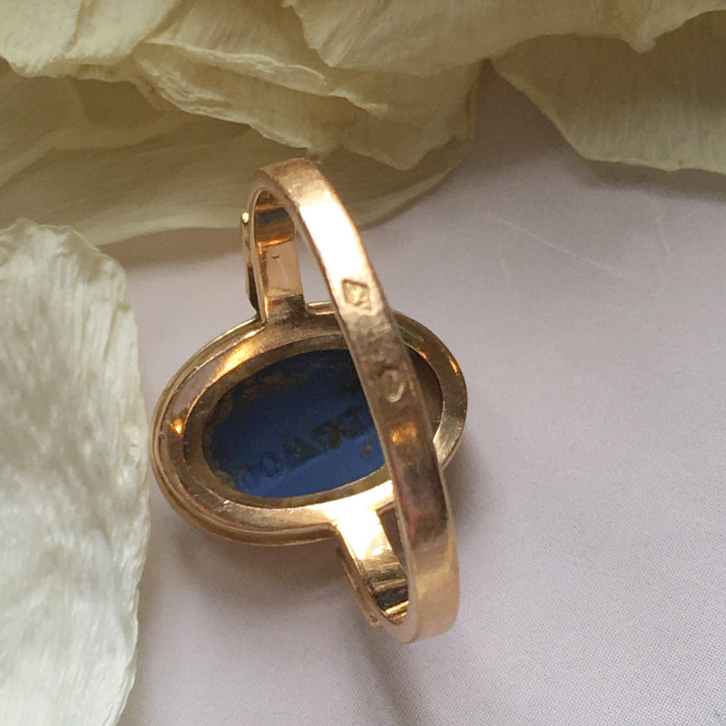 Antique Wedgwood blue cameo Mercury with caduceus 18K gold ring