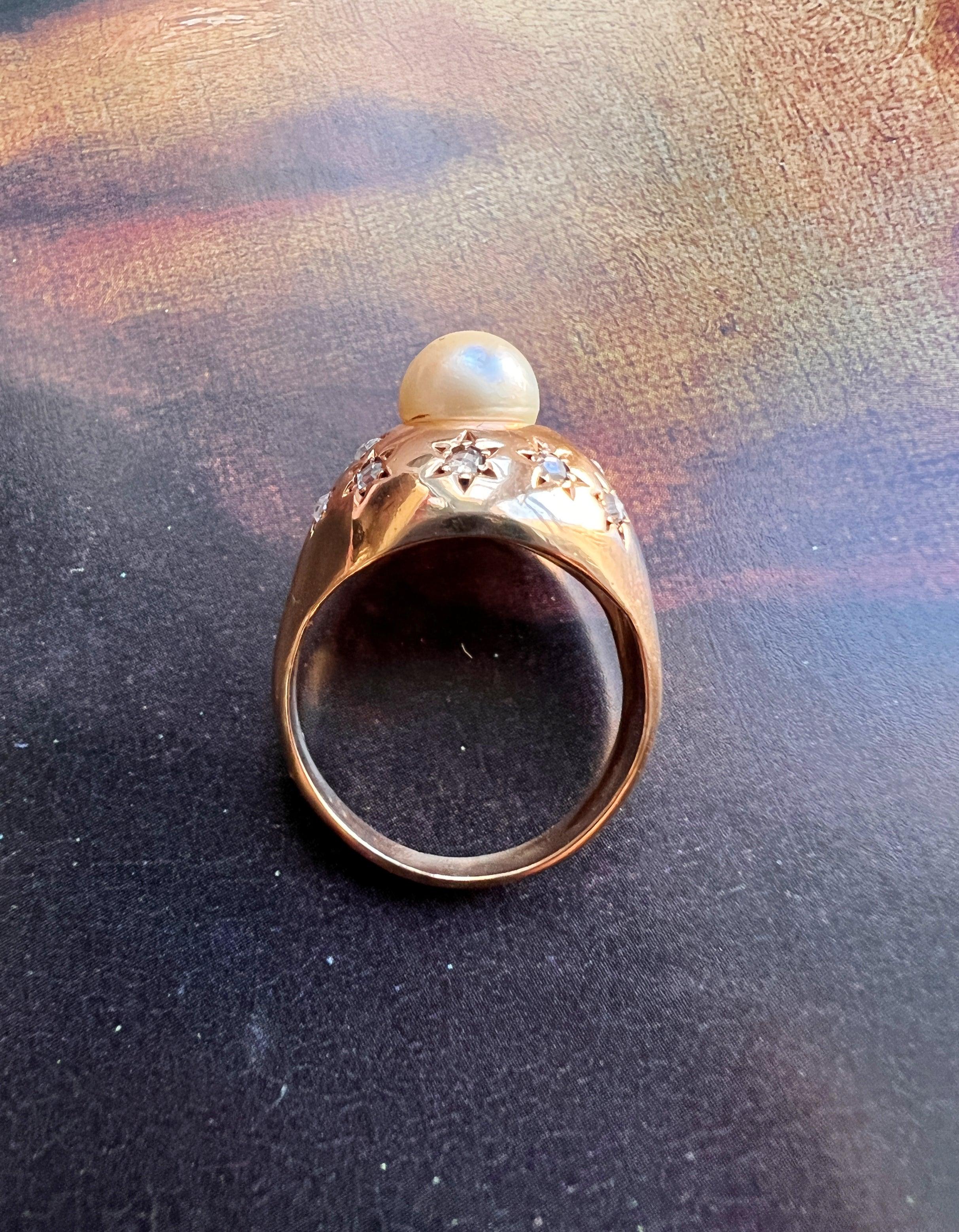 Vintage 18K gold diamond star pearl bombé ring - Curiously timeless