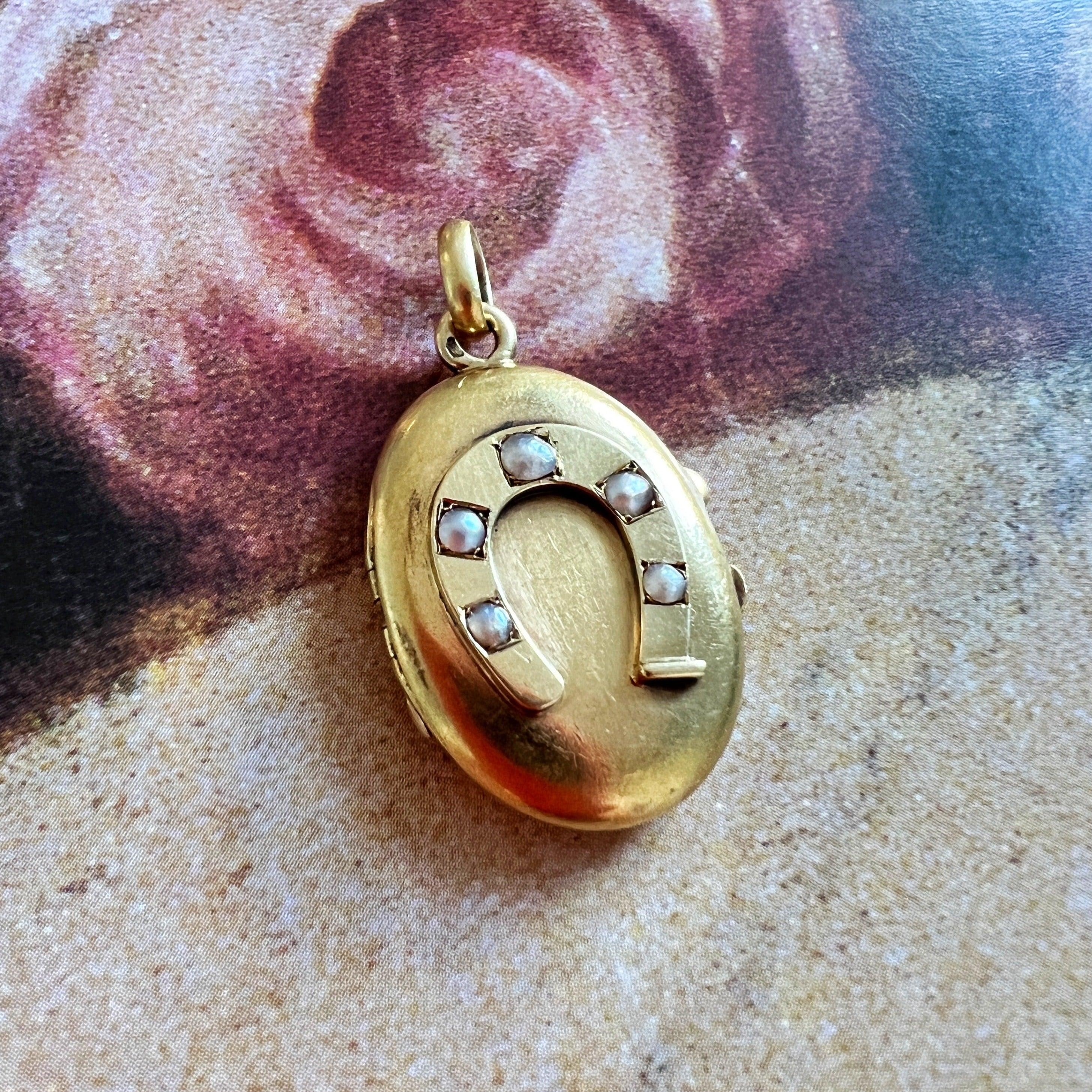 Lucky French Antique Victorian era 18K gold horseshoe locket pendant - Curiously timeless