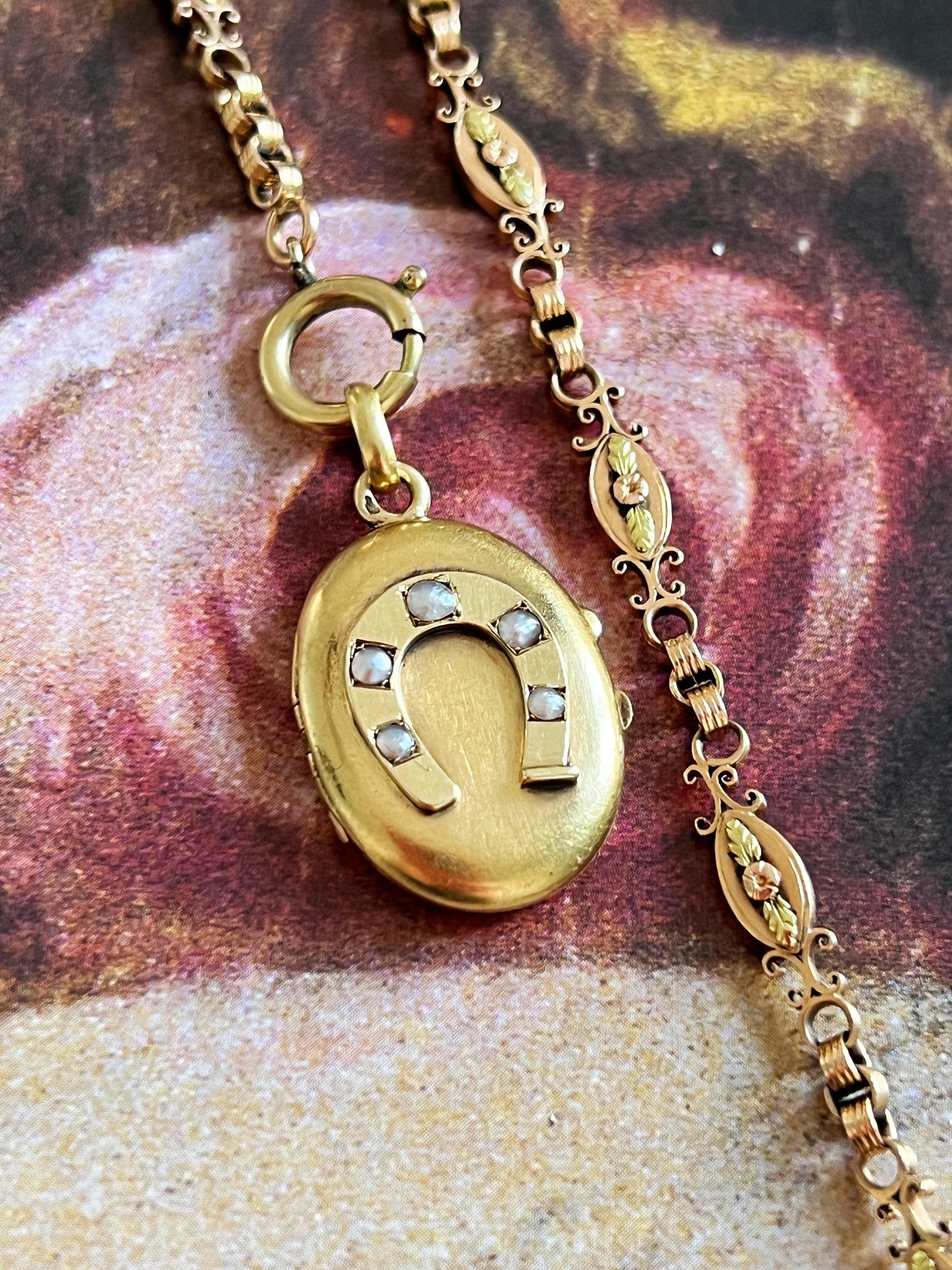 Lucky French Antique Victorian era 18K gold horseshoe locket pendant - Curiously timeless