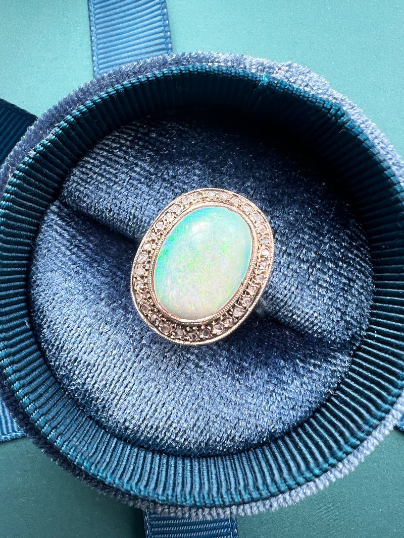 Early 20th century large 18K gold opal diamond ring