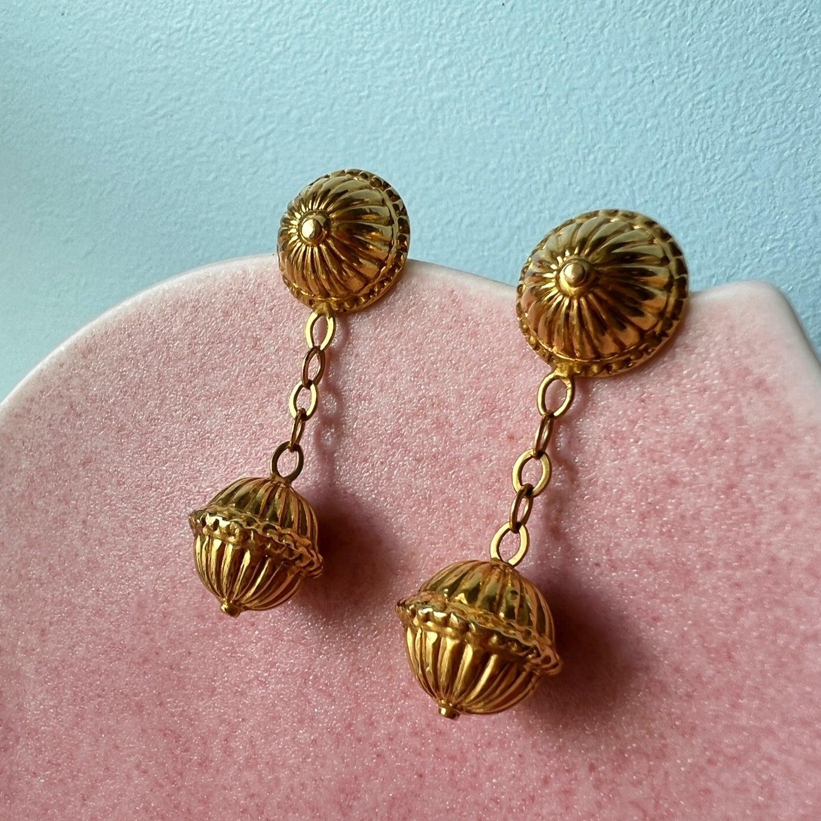 French 18k gold sphere ball drop earrings - Curiously timeless