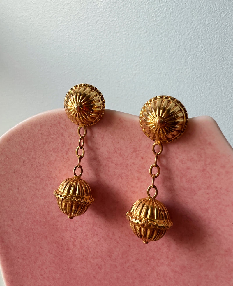 French 18k gold sphere ball drop earrings